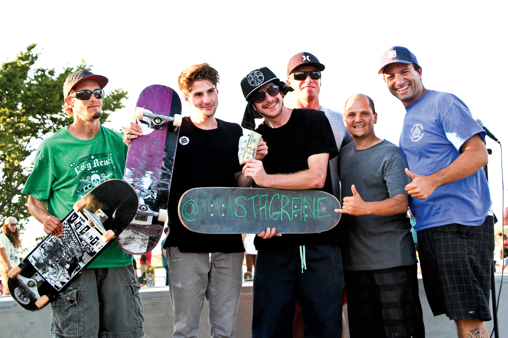 Photos by Maureen Lennon/Herald
Skateboarders Iggy Mulqueen, far left, Jesse McEneaney and Shane McGrane with Cliff Skudin, Joe Rockman and City Councilman Anthony Eramo.