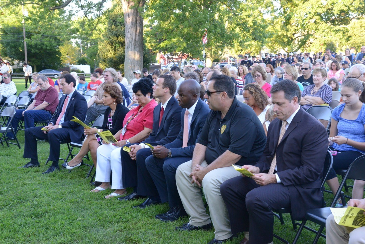 Assemblymen Todd Kaminsky, far left, and Brian Curran, far right, attended the ceremony alongside the Oceanside Board of Education and administrators.