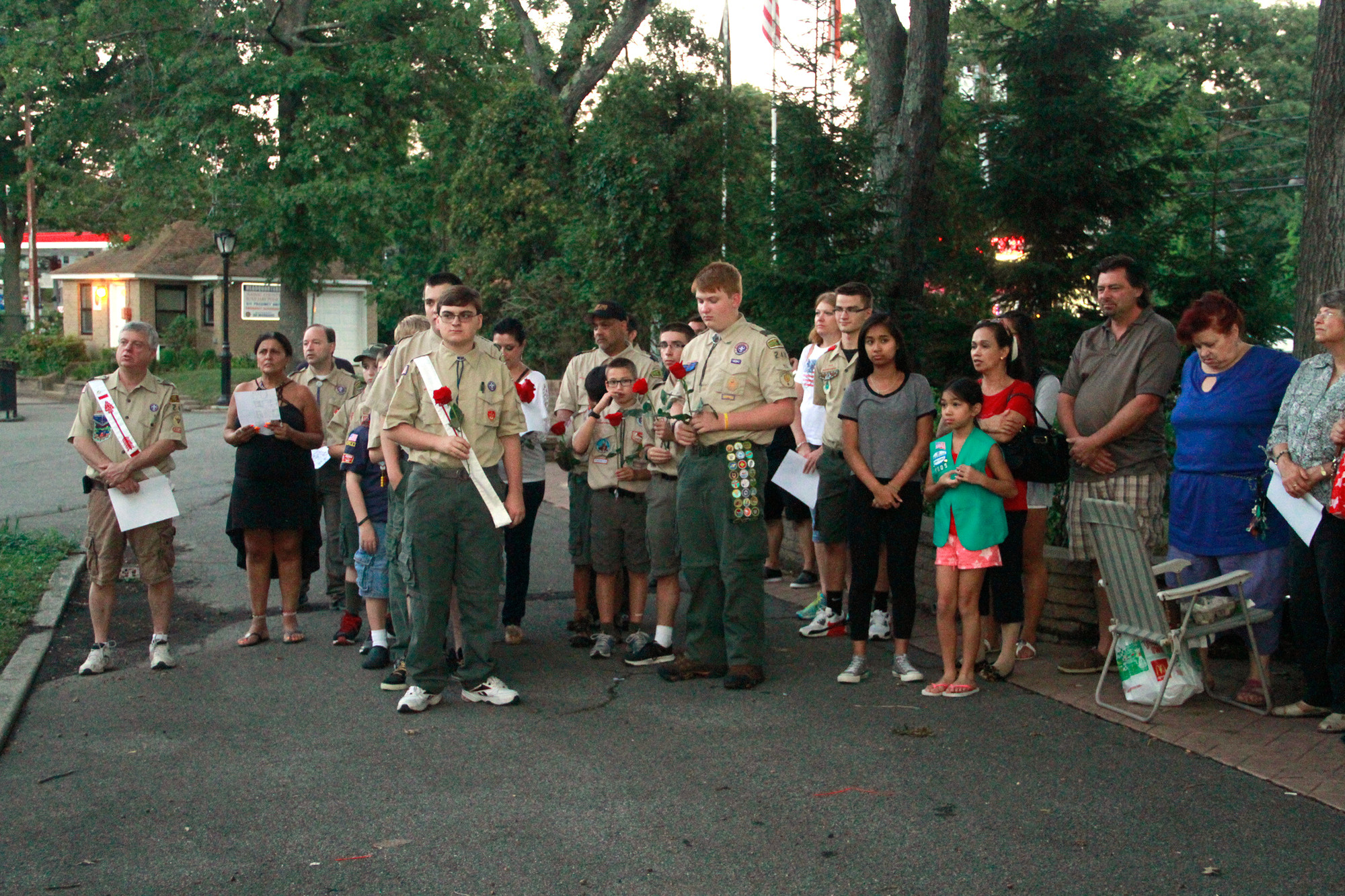 Boy Scout Troop 240 waited to place their flowers at the 9/11 Memorial.