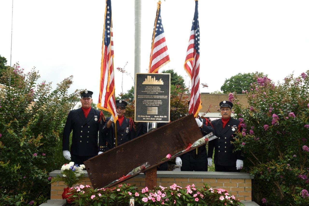 A steel beam from the World Trade Center is included on the memorial.
