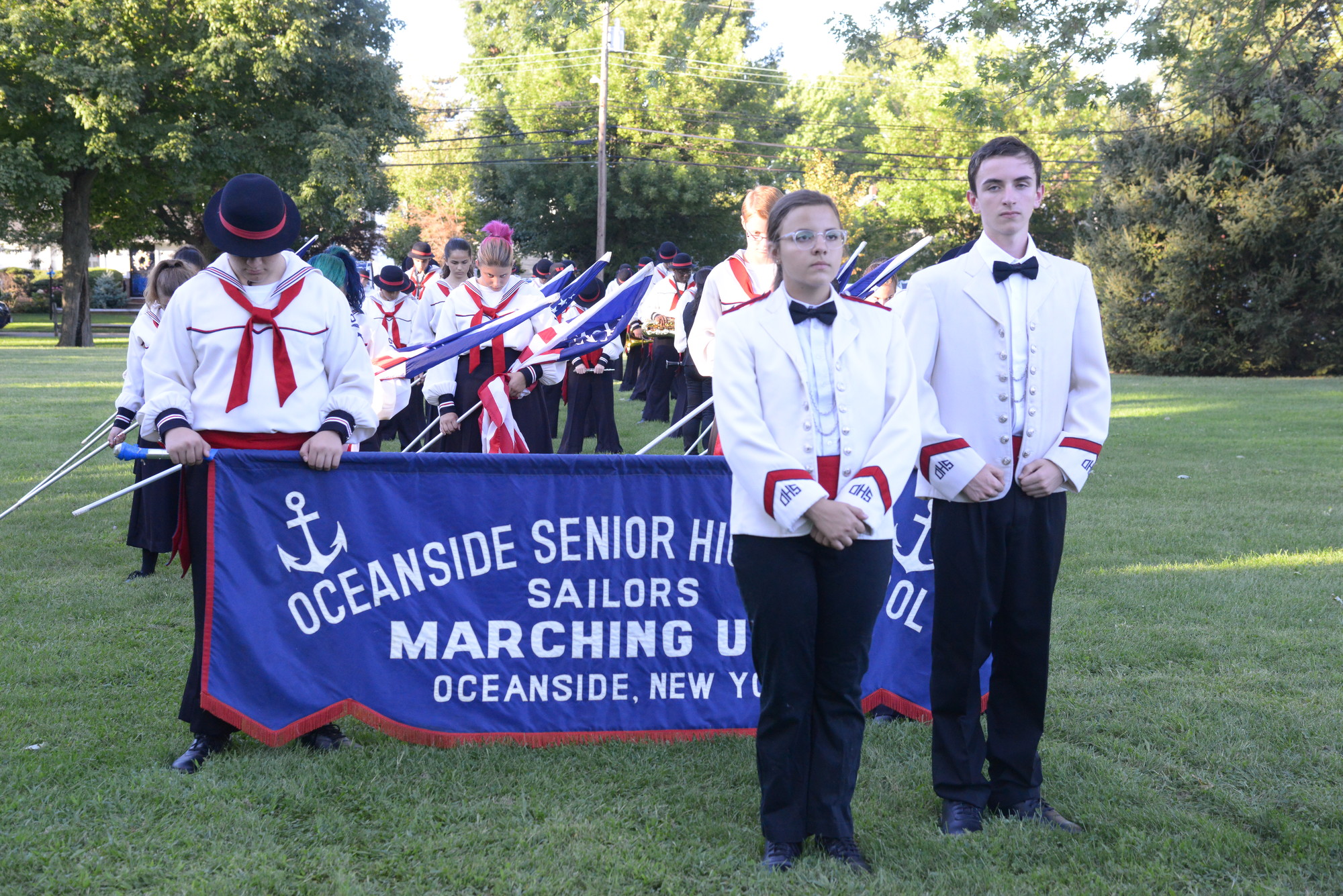 The OHS marching band, directed by Michael Vetter, stood at attention.