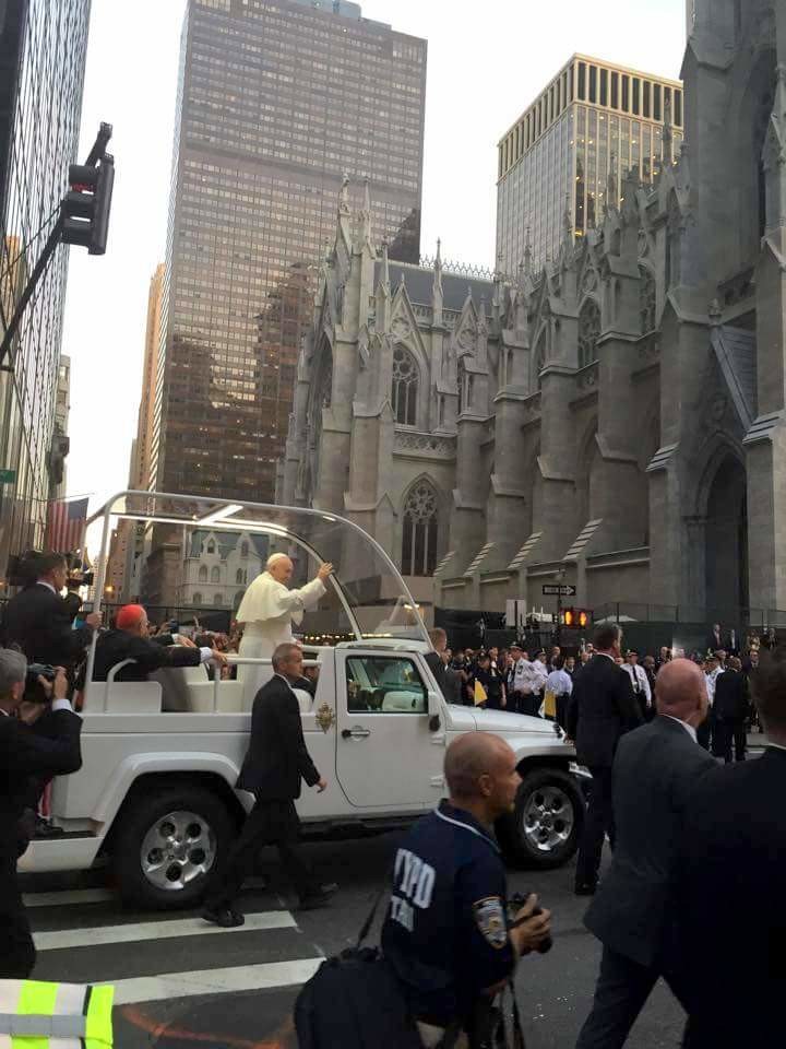 The pope on his way to St. Patrick's cathedral.