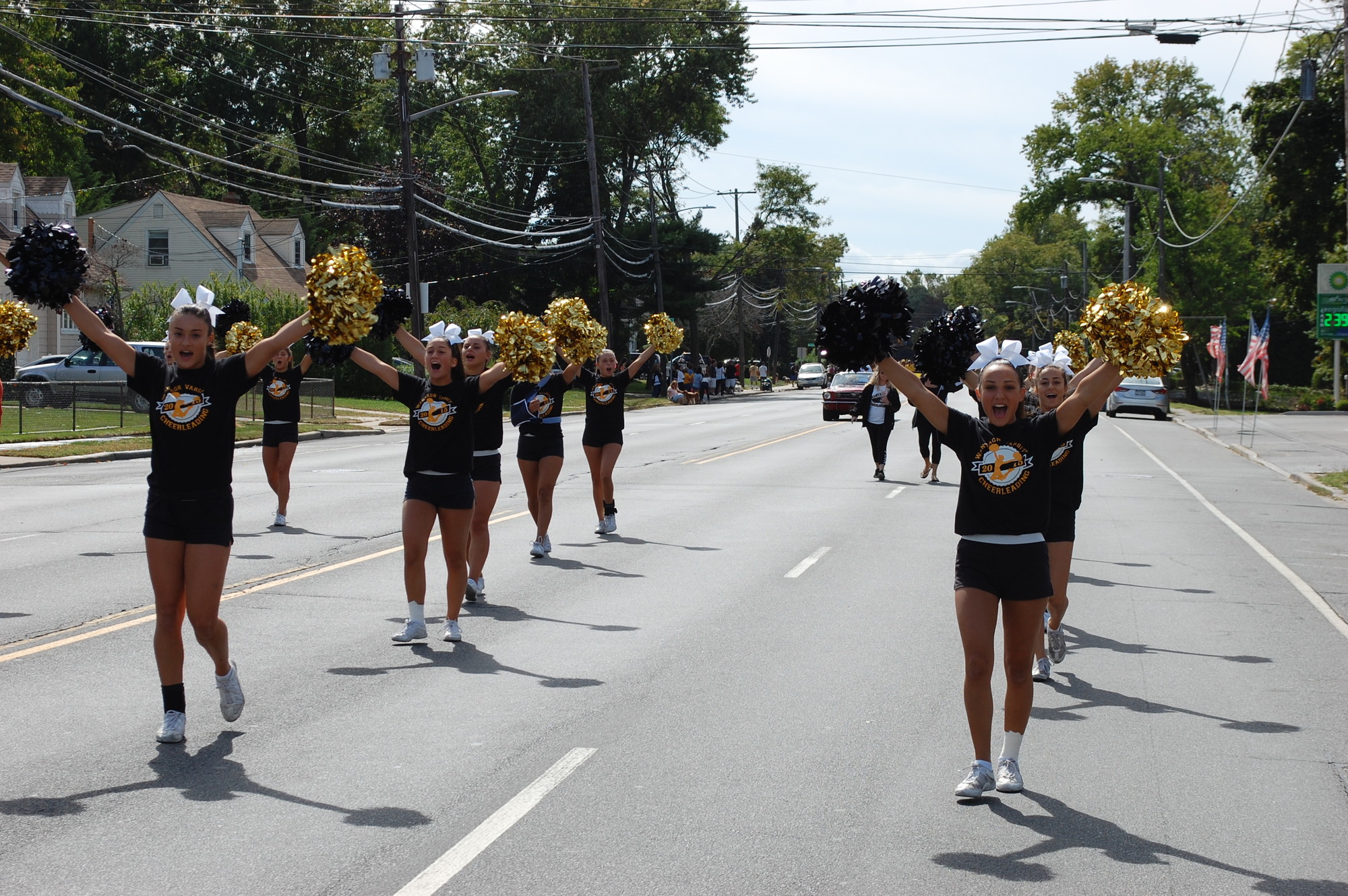 The Wantagh High School cheerleaders energized the crowd along the parade route.