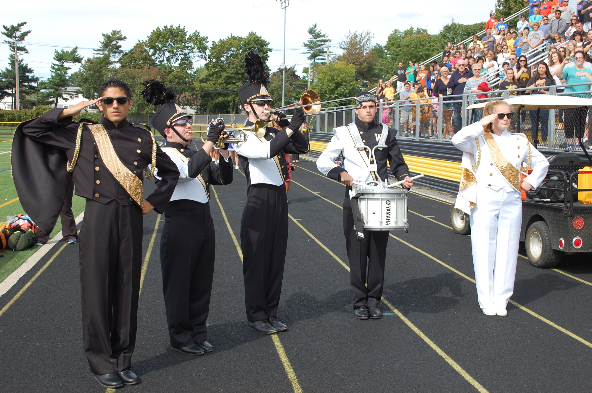 The marching band played the national anthem.