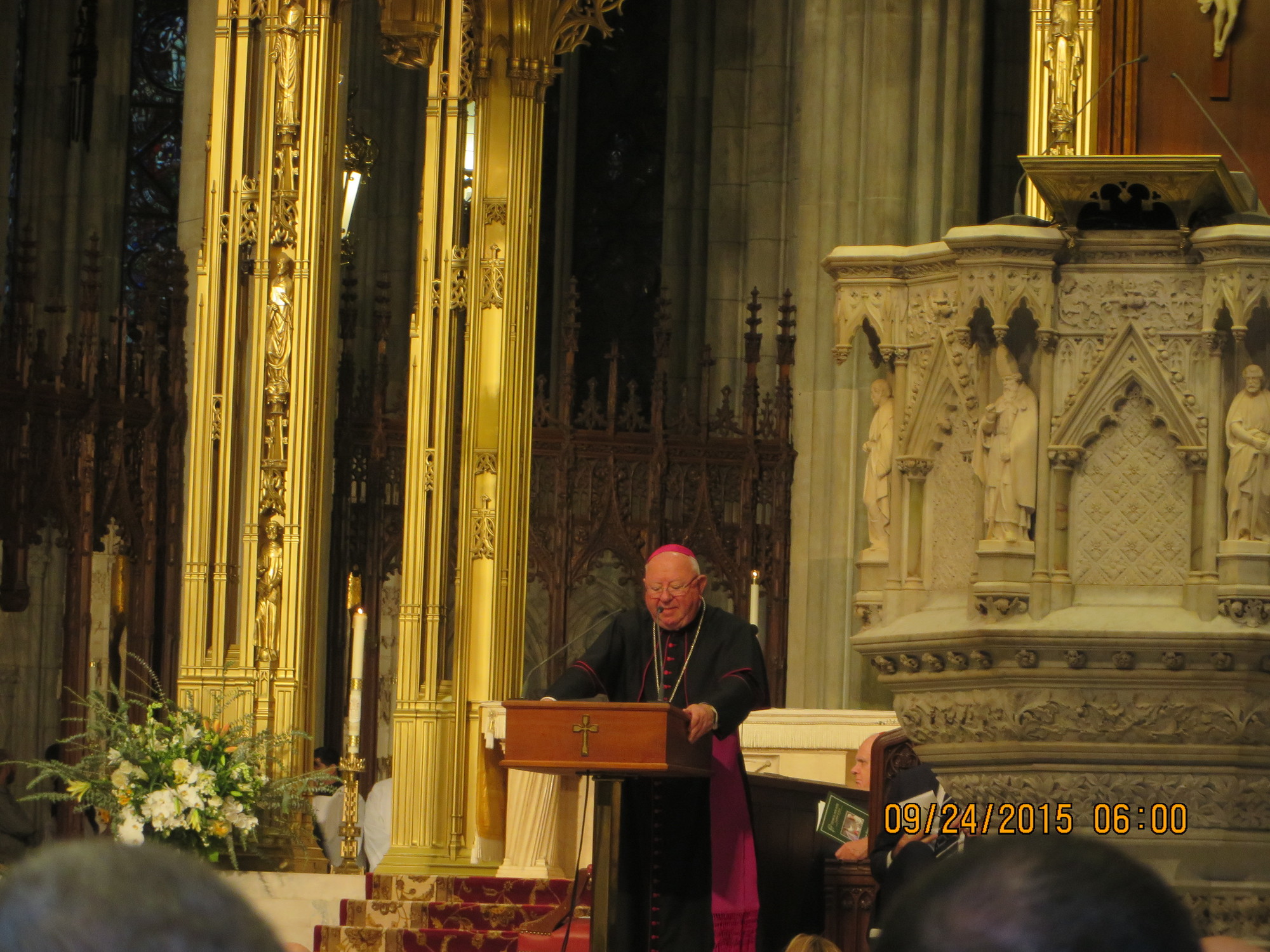 Bishop William Murphy, leader of the Diocese of Rockville Centre, spoke at the pope’s vespers at St. Patrick’s Cathedral.