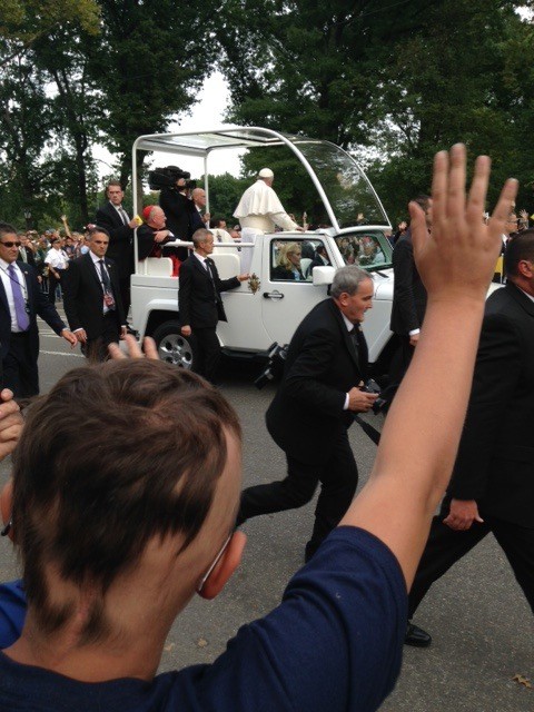 Johnny Jackson at the barricade as the pope rode past.