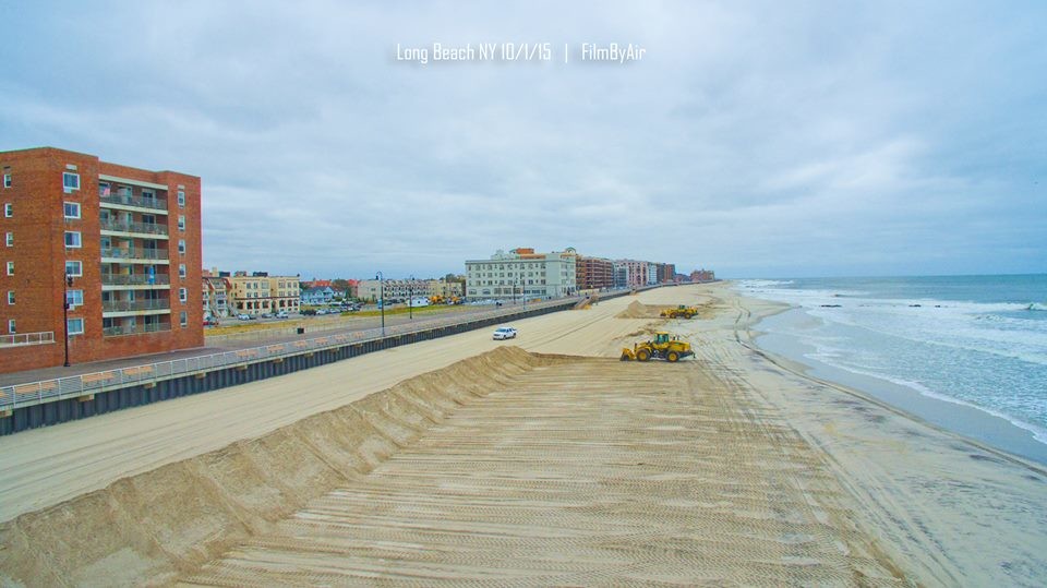 The city has constructed 10 foot-tall berms along the beach. Photo courtesy Jason Belsky/FilmByAir