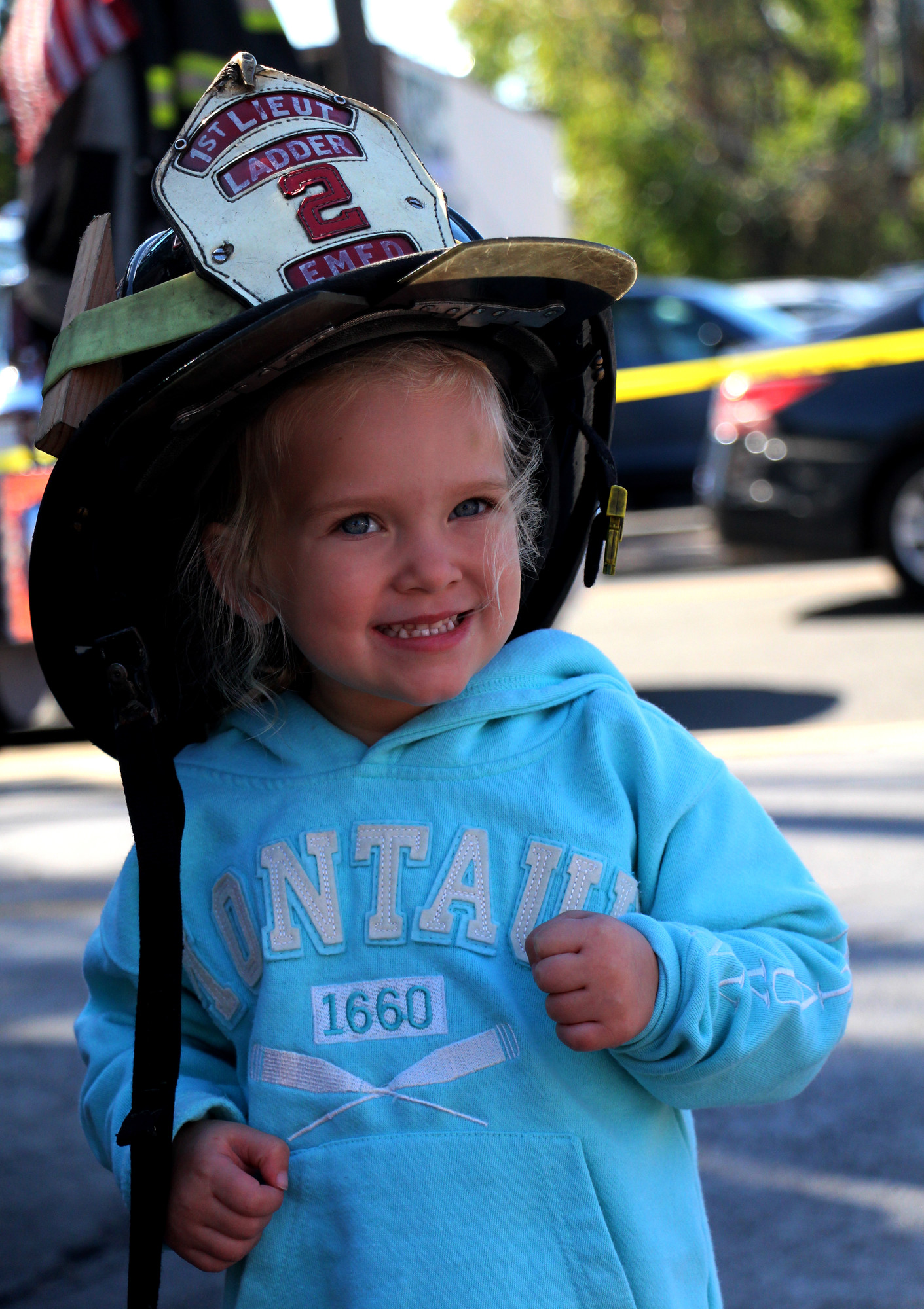 Carlyn Masiulis, 3, looked the part of a future firefighter.