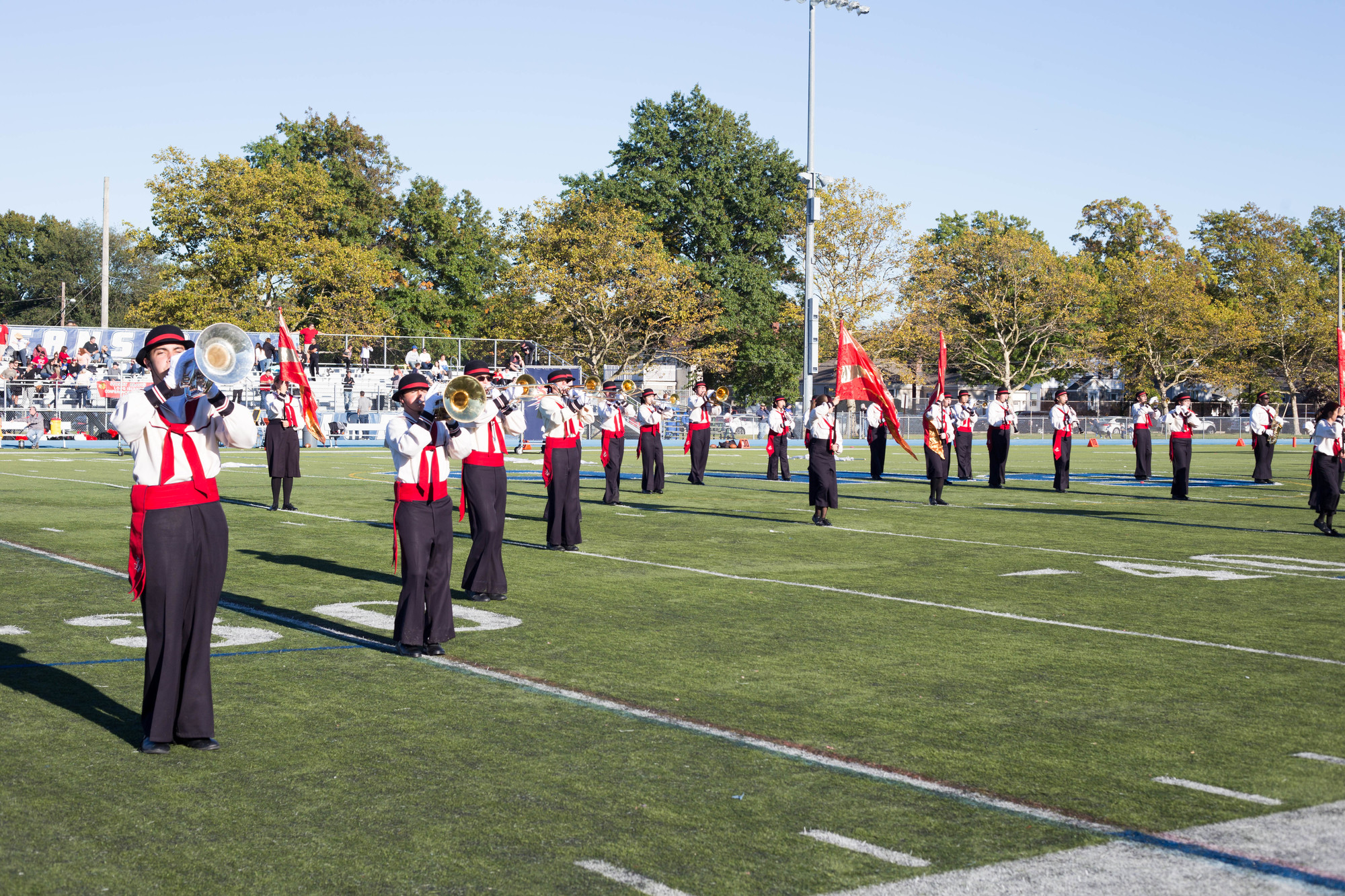 The marching band put on a show at halftime.