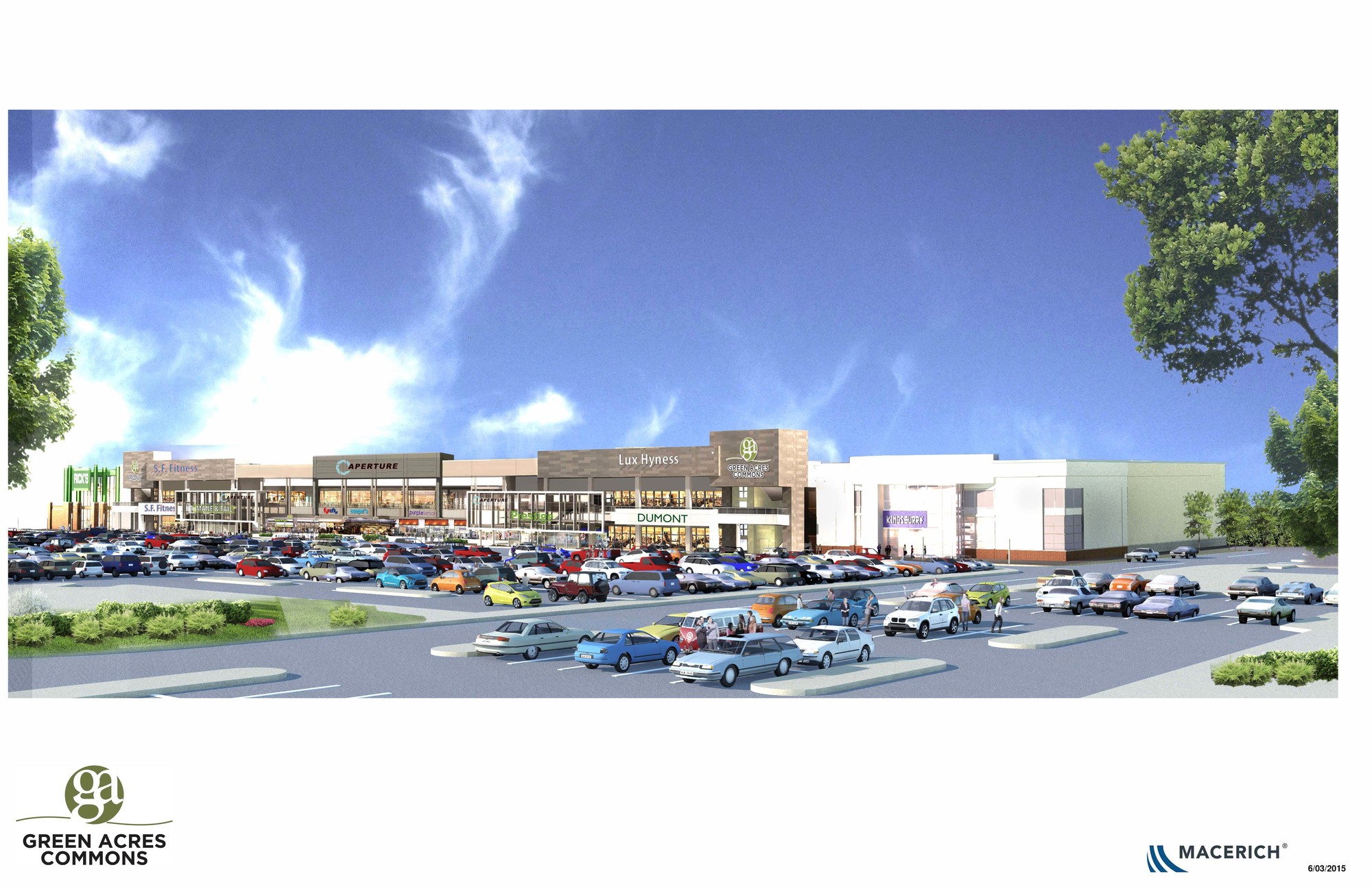 The Green Acres Commons shopping center will be built on 20 acres next to the Green Acres Mall. It is expected to open in fall 2016.