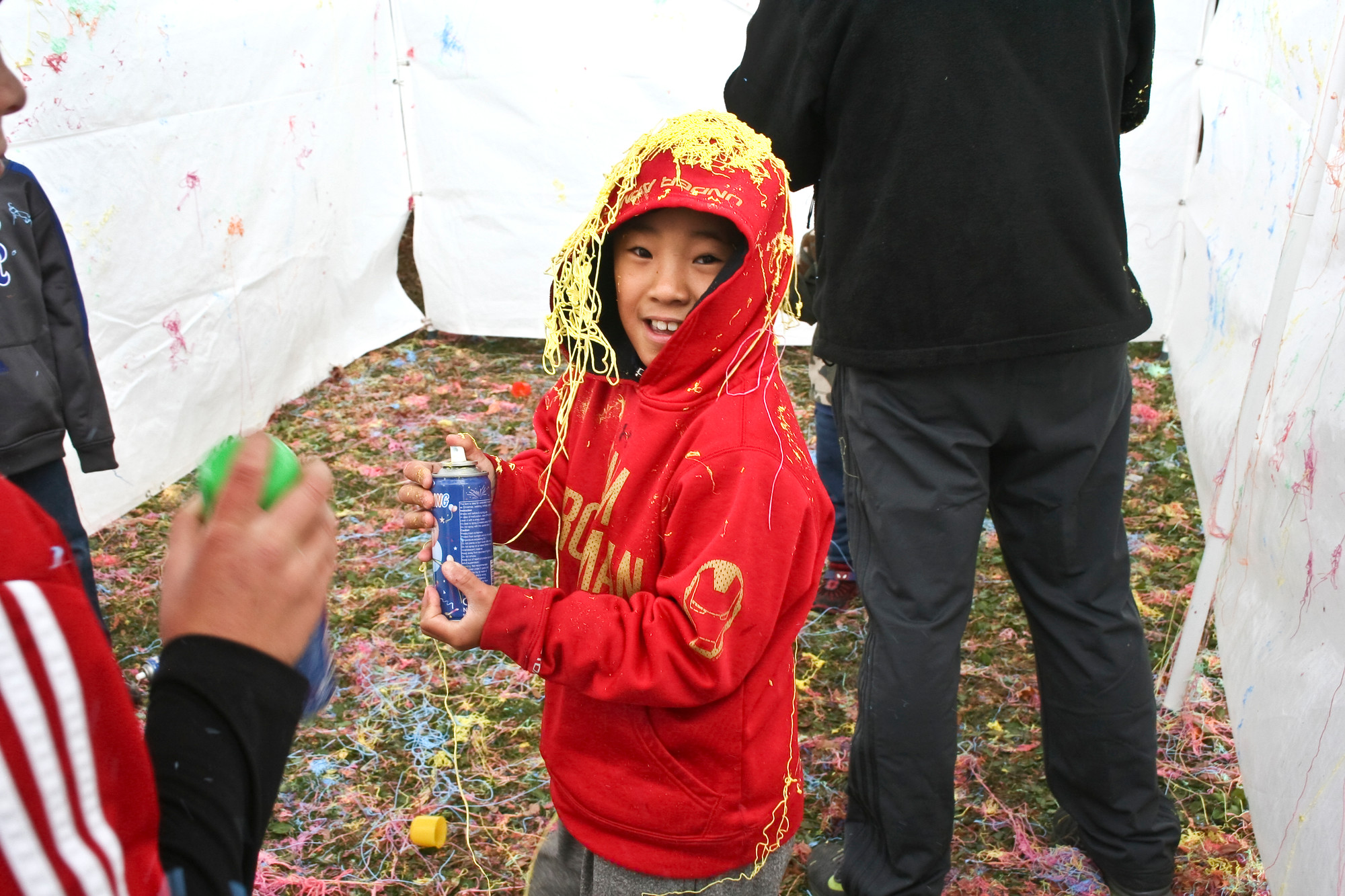 Cole Schiefelbein, 8, entered the Silly String tent at the Hewitt Fair last weekend ready to rumble. The tent was one of many activities that were open to families at the event. (Rebecca Rogak/Herald)