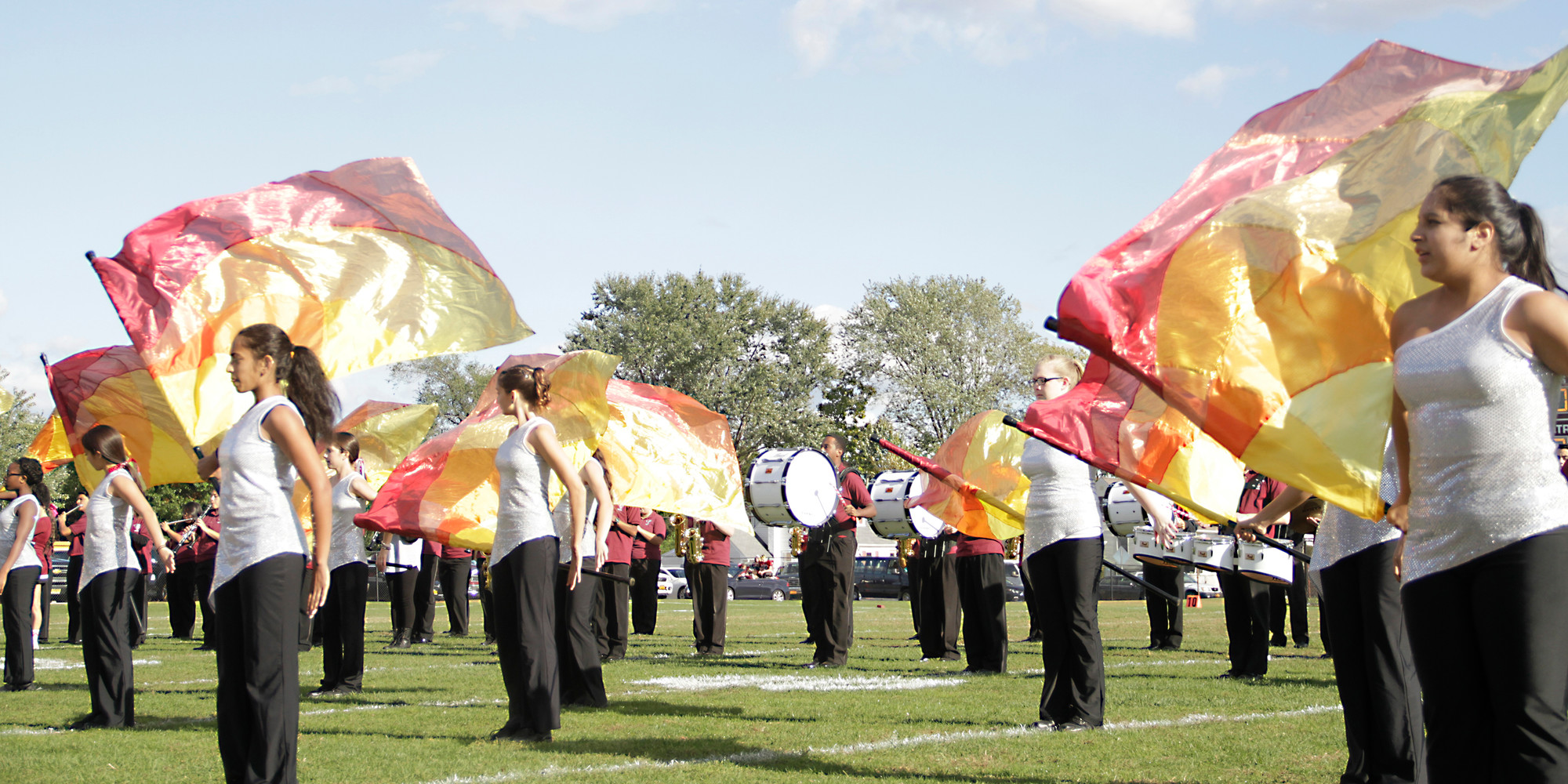 Photos by Sue Grieco/Herald
The color guard provided some impressive choreography during the halftime show at W.T. Clarke High School’s Homecoming Parade last Saturday.