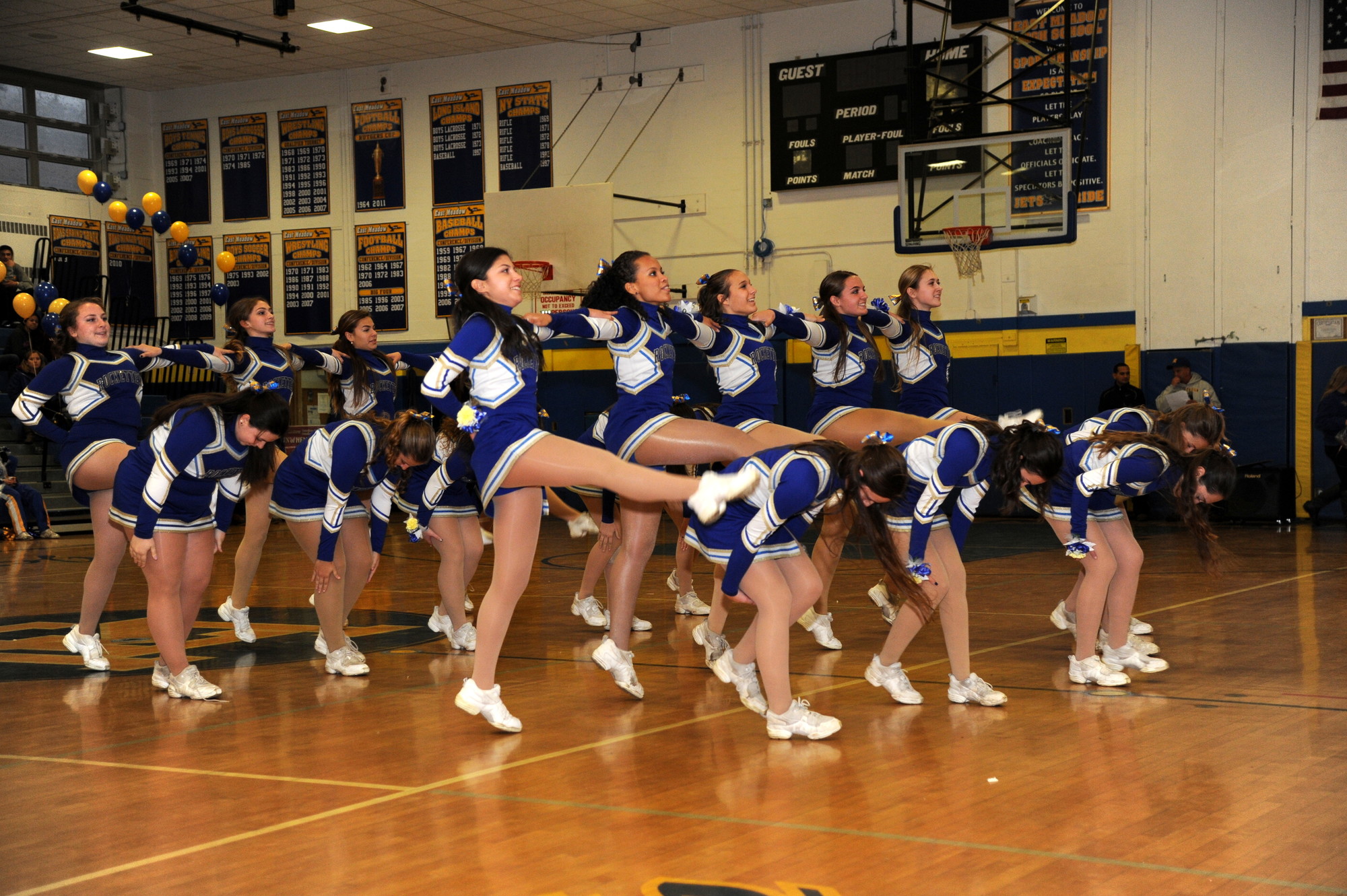 The kickline squad at East Meadow High School put on a show at last year’s Homecoming parade.