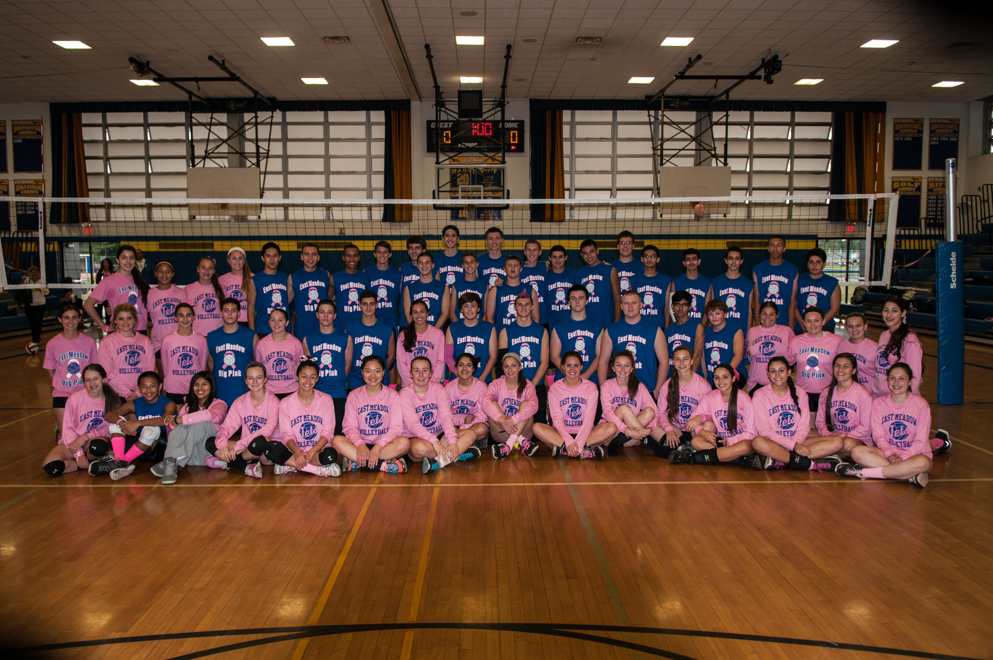 East Meadow’s volleyball program has raised money for Dig Pink for the last 10 years. Last year’s participants, shown above, raised more than $2,000.