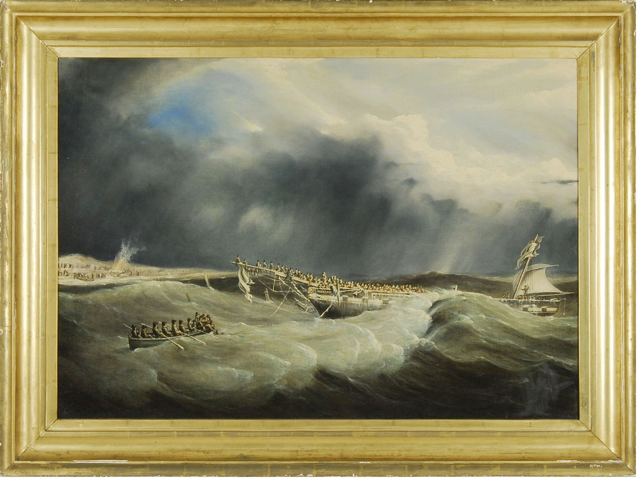 “The Wreck of the Mexico” was painted by James Fulton Pringle in 1837. Owned by Lynbrook historian Art Mattson and his wife, Nori, the couple loaned it LIM for five years, after which they intend to gift it outright to the museum.