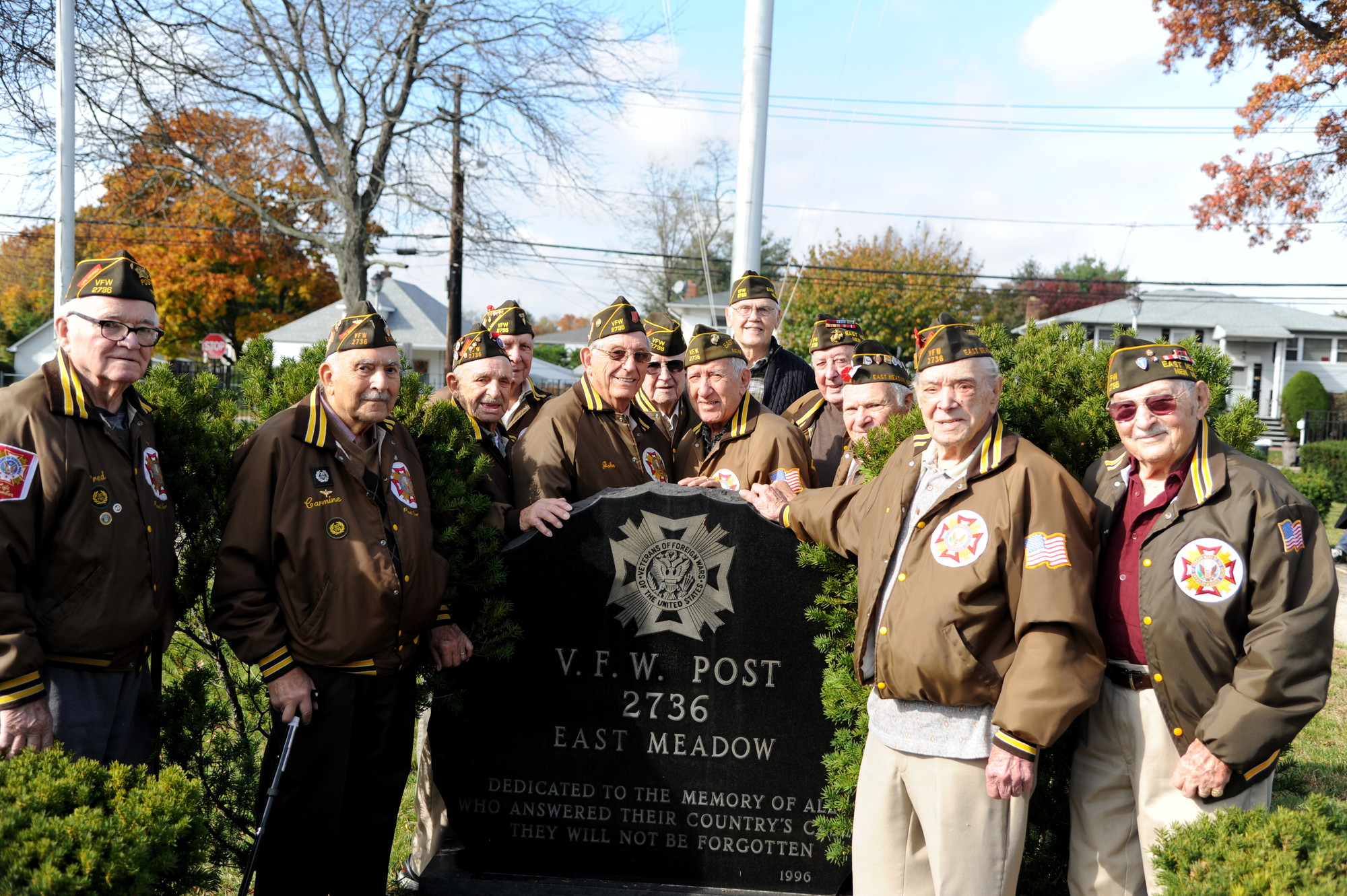 Members of the Veterans of Foreign Wars Post 2736 met at their statue at Veterans Memorial Park last year to commemorate Veterans Day. The  veterans will meet there again on Nov. 11.