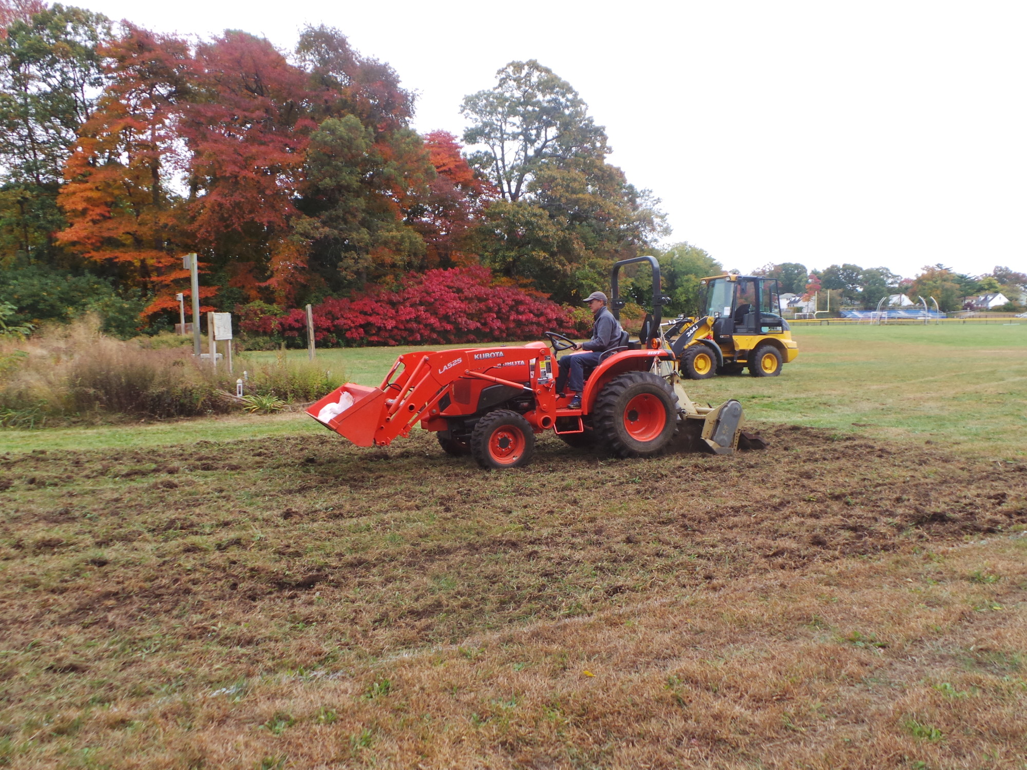 Rick White tilled the soil to facilitate germination of winter rye seeds.