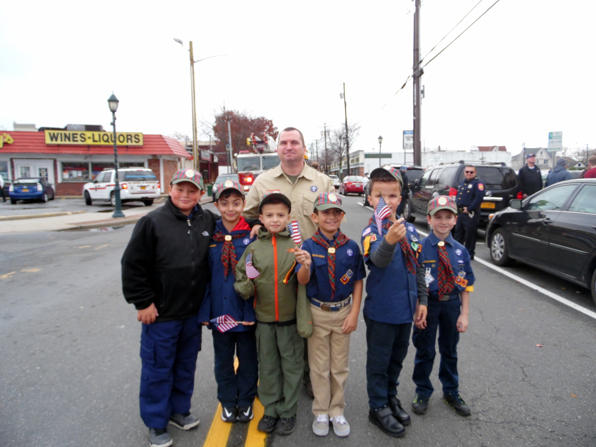 In East Rockaway, members of Pack 84 attended the ceremony with their leader, Peter Chjonacki. The cub scouts were, from left, Joseph Romano, Nick Dilapi, Nick Carradonna, James Abruzzo, J. P. McCarthy and Matthew Chjonacki.