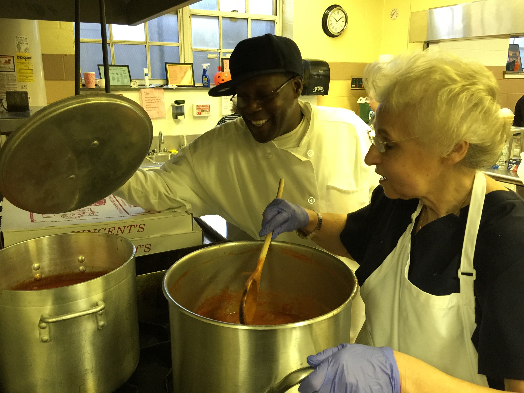 Wayne Whitfield and Lucy Nigro prepared pasta for the community.