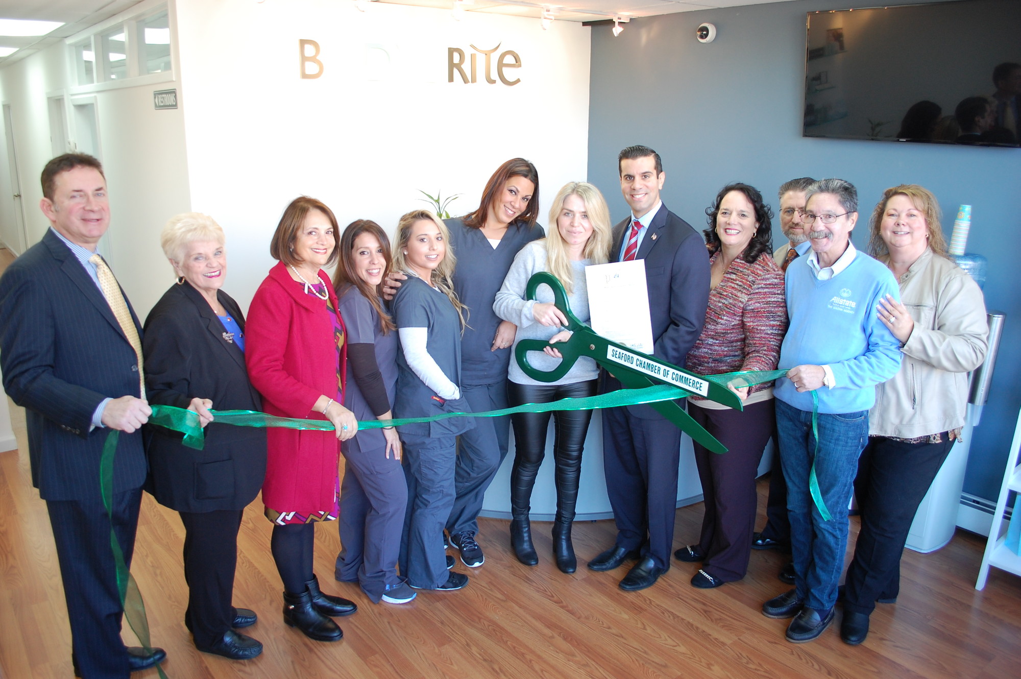 Seaford Chamber of Commerce officials cut the ribbon last Friday for Body Brite on Merrick Road, owned by Sopio Guledani-Gupta.