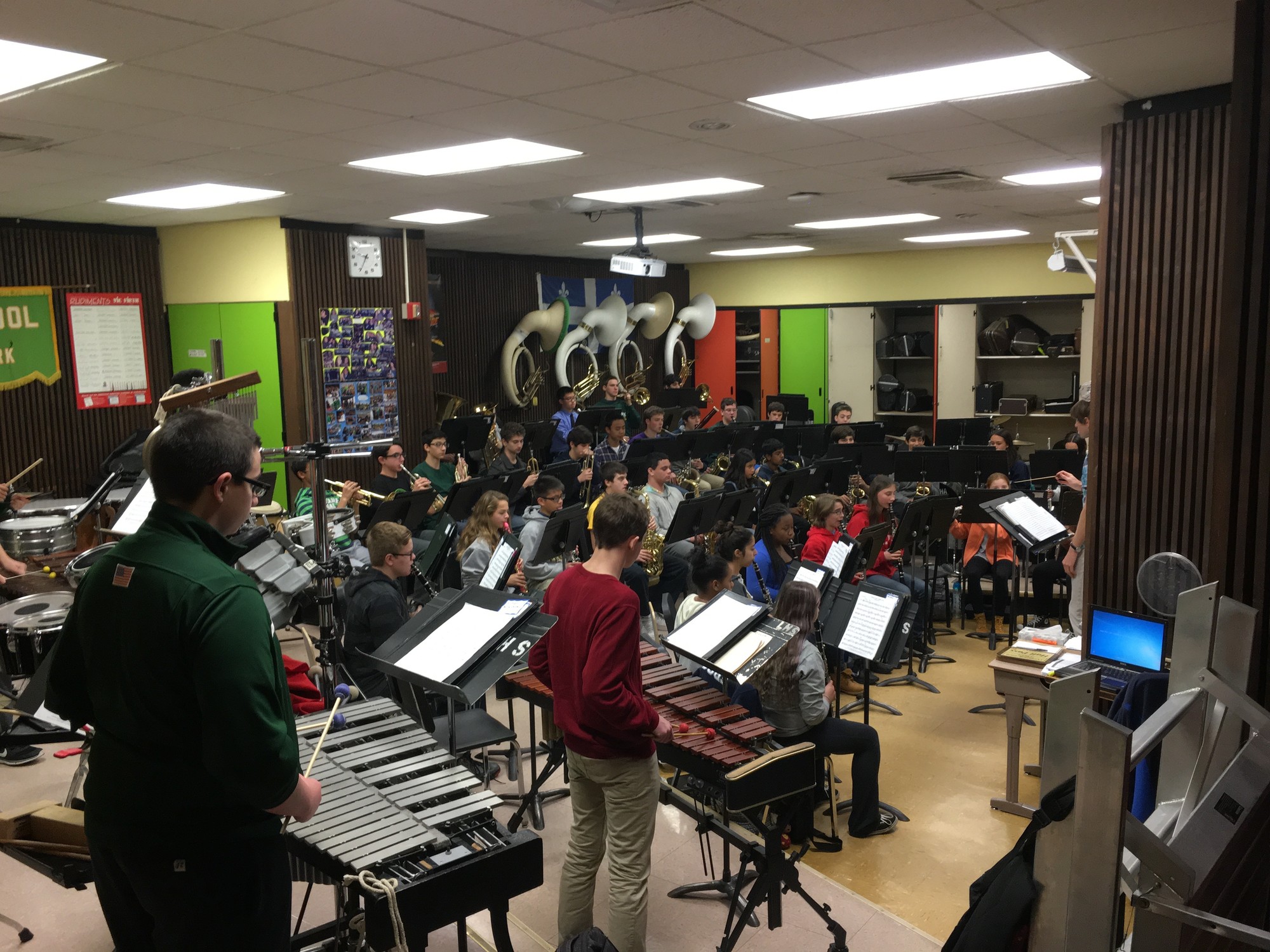 There is currently one band room at Lynbrook High School, and the orchestra and chorus programs share the auditorium space.