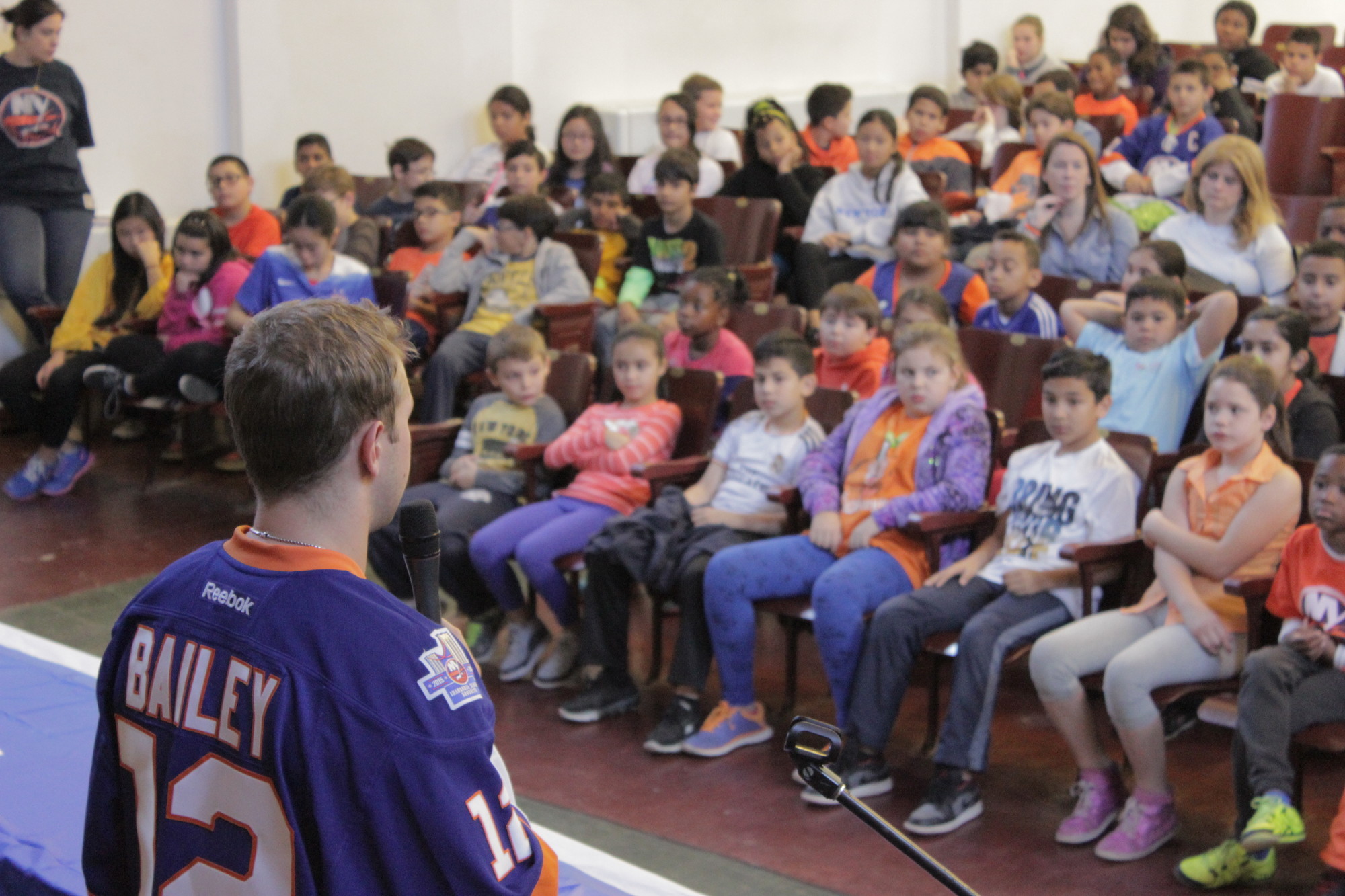 Josh Bailey and Matt Martin of the New York Islanders spoke to the students at the Wheeler Avenue School as part of Islanders School Day.