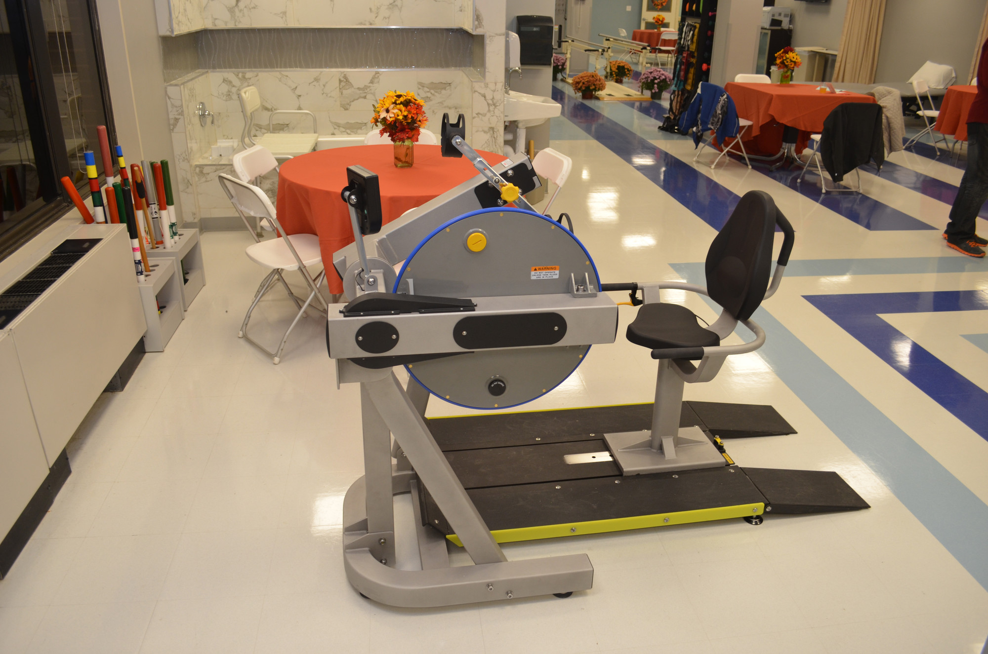 The renovated first floor of the center also contains a gym with exercise equipment to aid in patients’ recovery.