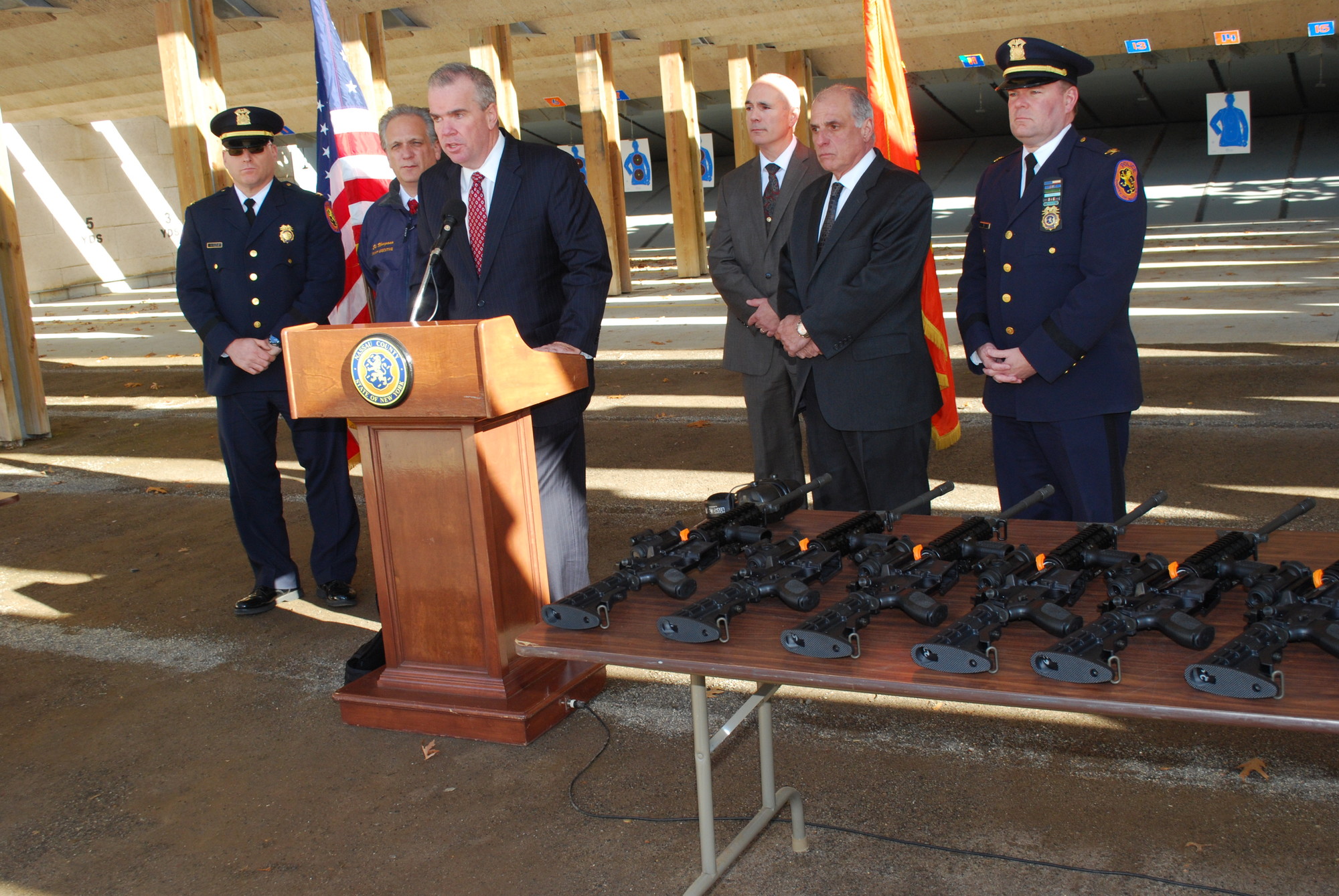 Acting Nassau County Police Commissioner Thomas Krumpter announced the purchase of 150 M400 squat rifles at a press conference last week.