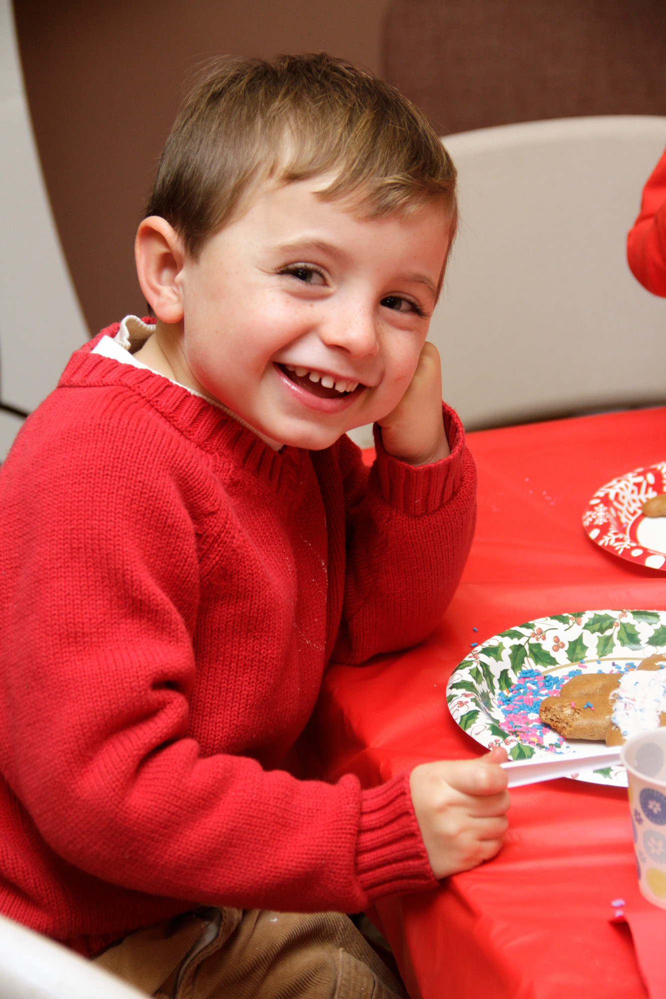 "No flash photography, please!" says 5-year old Luke McKeon during Malverne's cookie workshop.