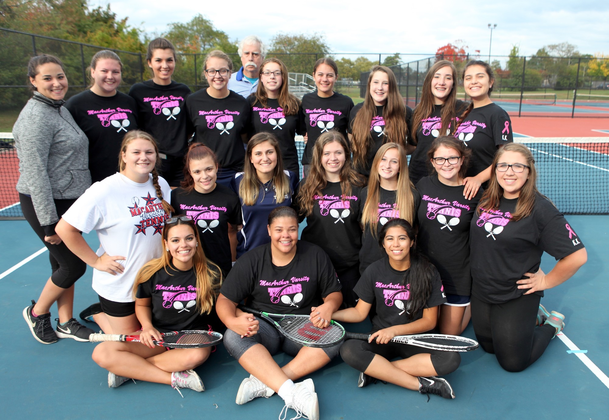MacArthur High School’s varsity girls’ tennis team finished the spring 2015 season with a record of 13-1 and tied for first place in their conference.