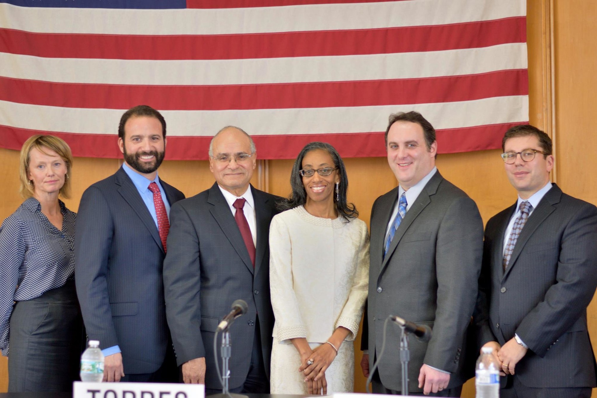City Council members Eileen Goggin, far left, Anthony Eramo, Len Torres, Anissa Moore, Scott Mandel, and City Manager Jack Schnirman. Goggin was not present at Tuesday's meeting. (Photo courtesy City of Long Beach)