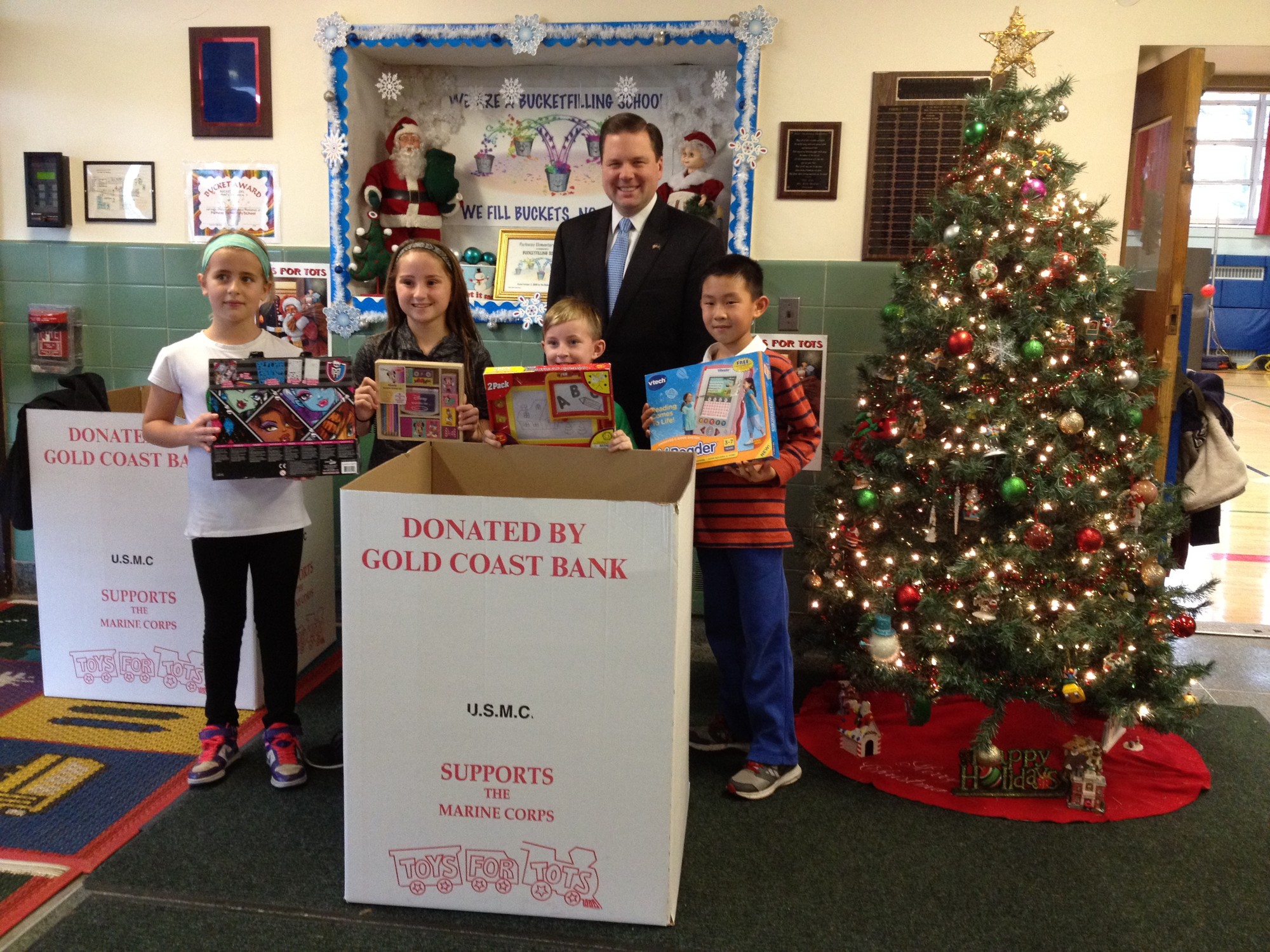 Parkway Elementary School students participated in the Toys for Tots drive sponsored by Assemblyman Tom McKevitt.