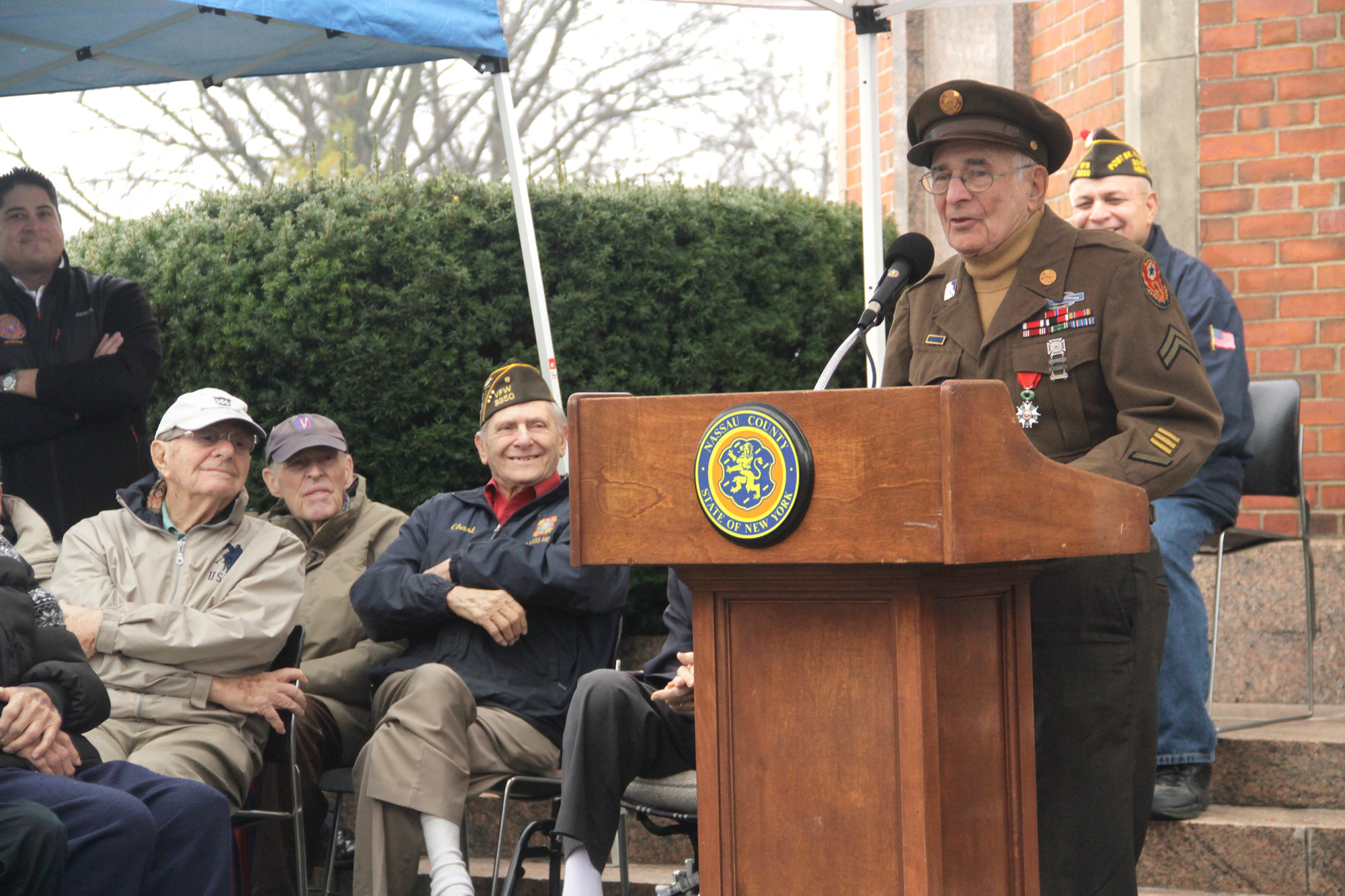Veteran David Marshall, a Baldwinite whose most vivid memory of the historic Battle of the Bulge was the frigid Belgian winter, spoke at the unveiling.event on Dec. 23.