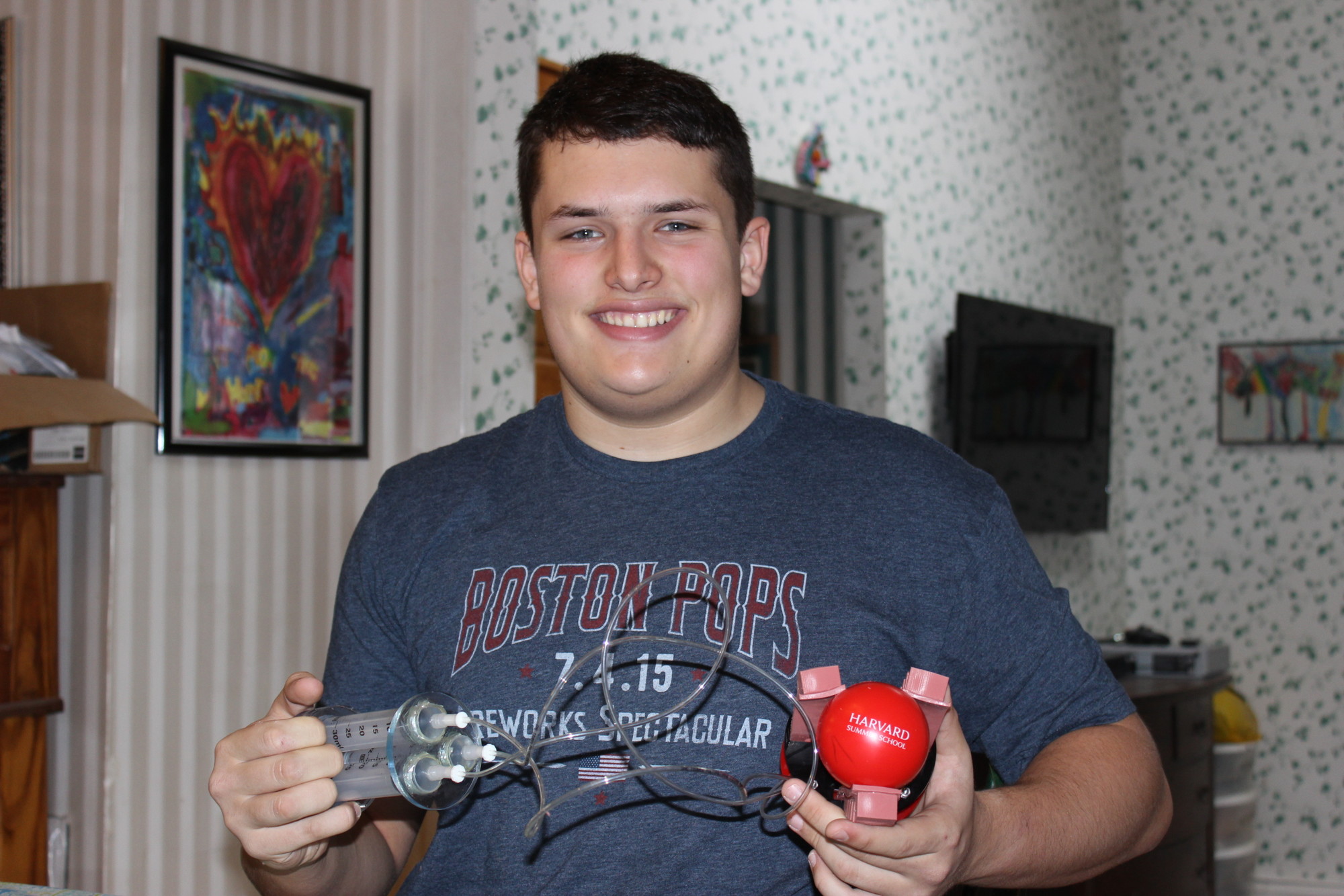 Andrew Meersand, 17, built a soft robotic grasper he developed that earned him semifinalist status in Intel’s Science Talent Search.
