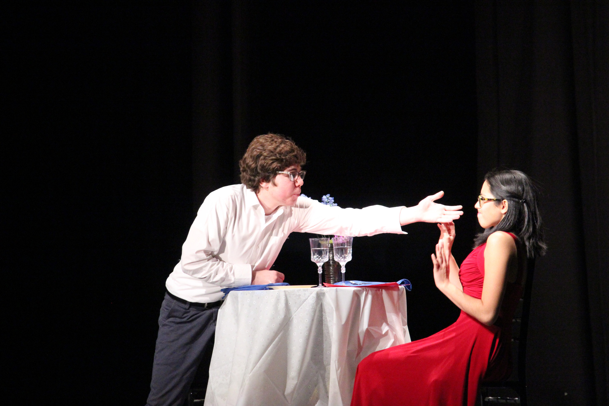 Amanda Ventura played a girl on a series of blind dates in the play “Check, Please.” Her overdramatic date was played by Jacob DeVito.