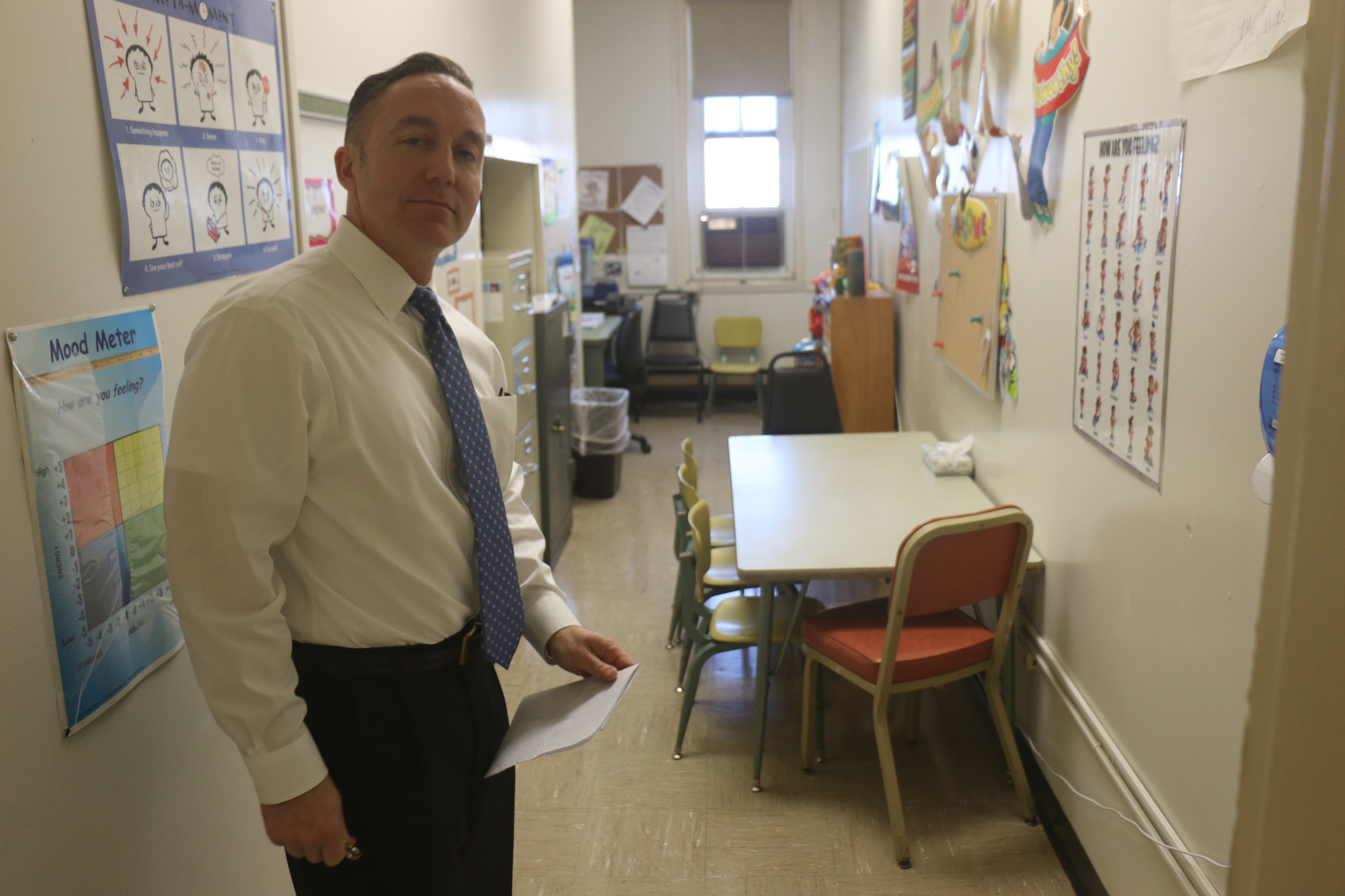 Brooklyn Avenue School Principal Scott Comis in a closet that was converted into an instructional space.
