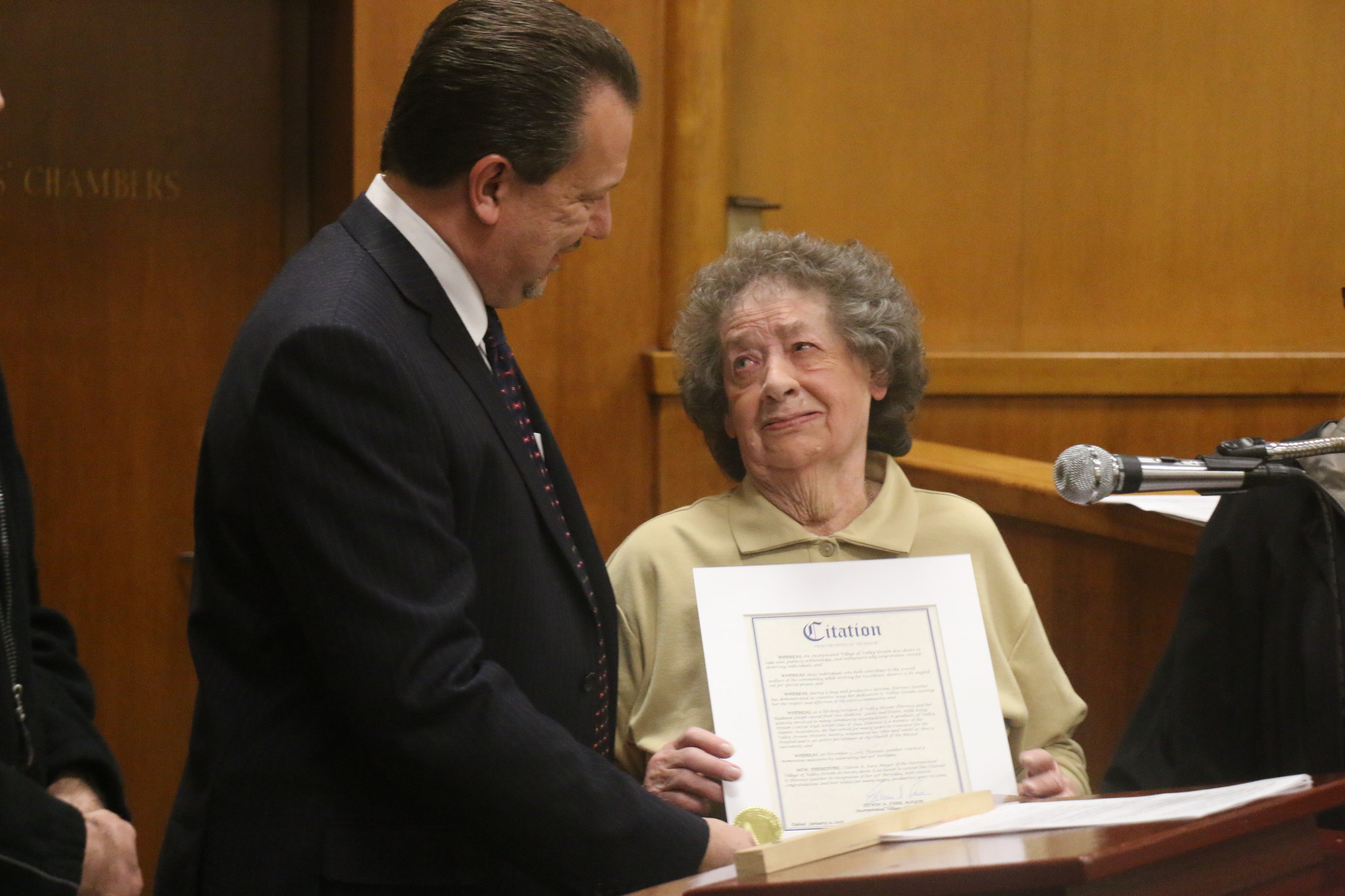 Florence Gunther was honored by Mayor Ed Fare on Monday for her 90 years in Valley Stream.