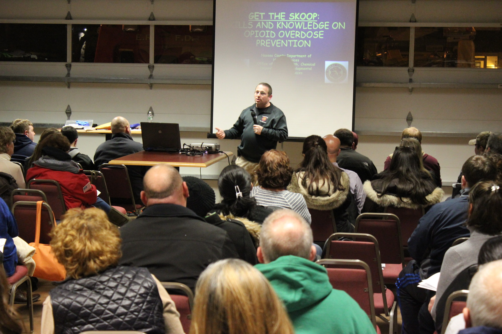 Mike Seltzer, police medic with the county’s Emergency Ambulance Bureau,  spoke to East Rockaway residents at a Narcan training seminar on Jan. 13.