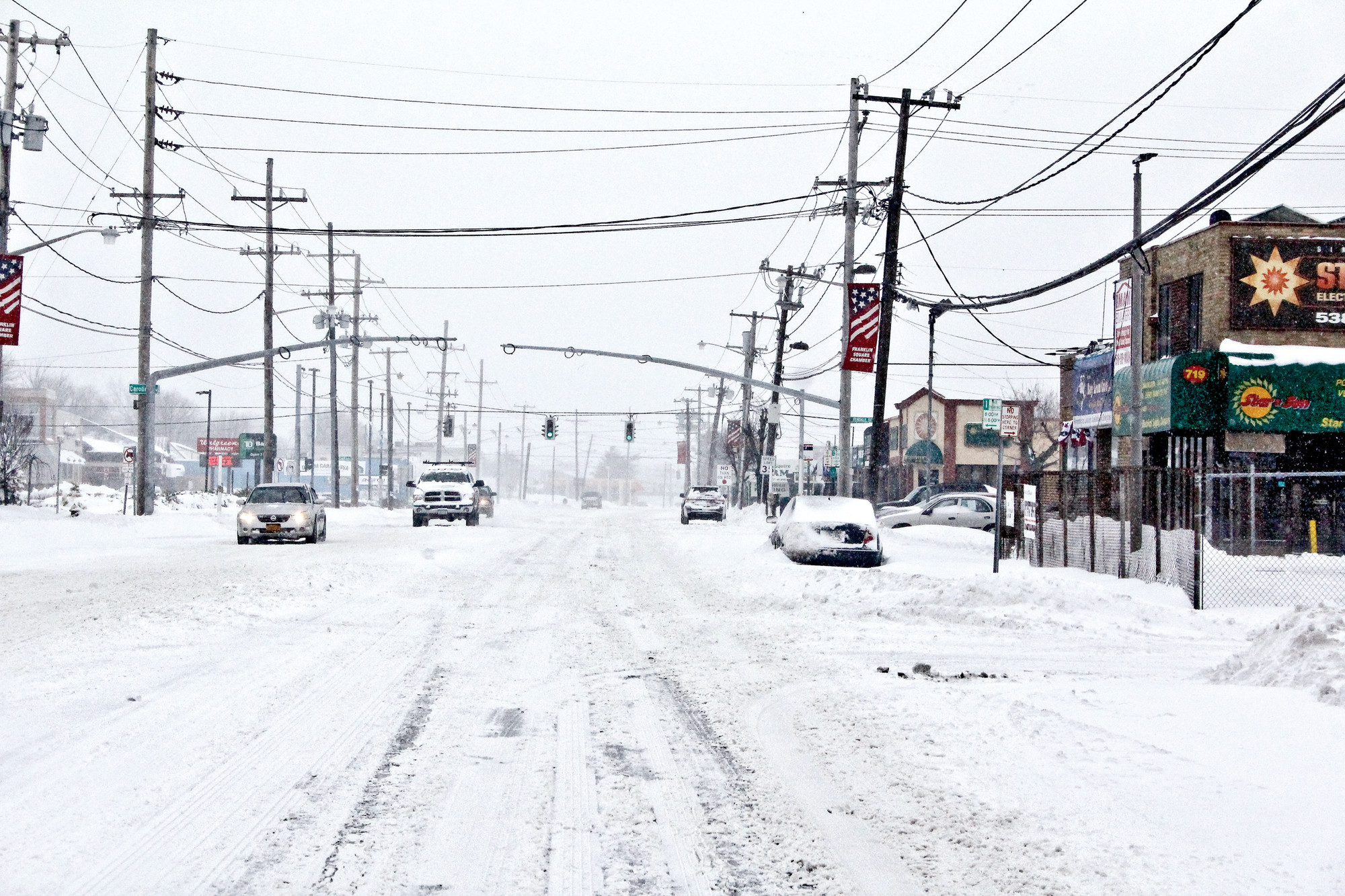 Snow blanketed Hempstead Turnpike in Franklin Square during this time last year.