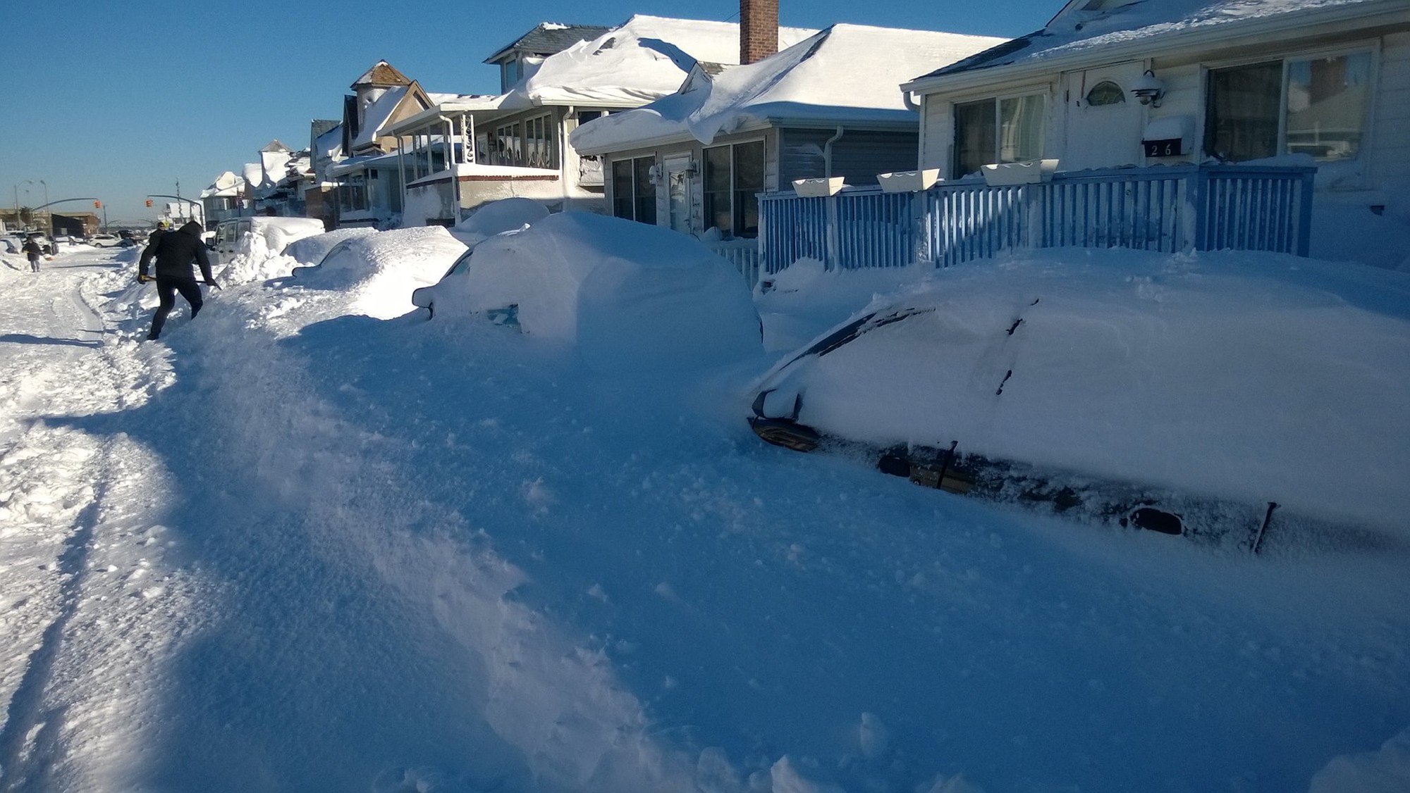 Residents in the West End and other parts of Long Beach began the big dig on Sunday after the record-breaking blizzard. Photo courtesy John Bendo/Facebook