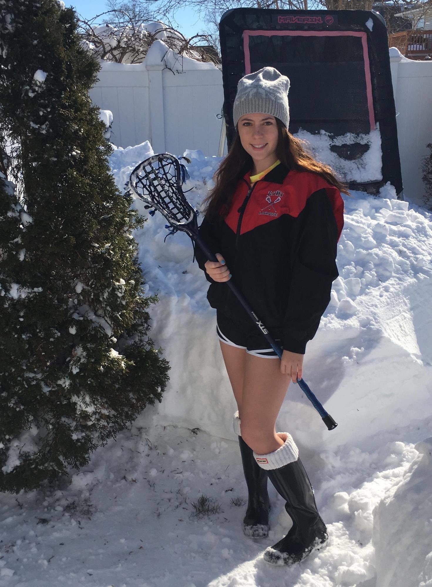 Gianna Serio, a sophomore at Long Island Lutheran High School, has not let the snow keep her from practicing lacrosse at her house in Franklin Square.