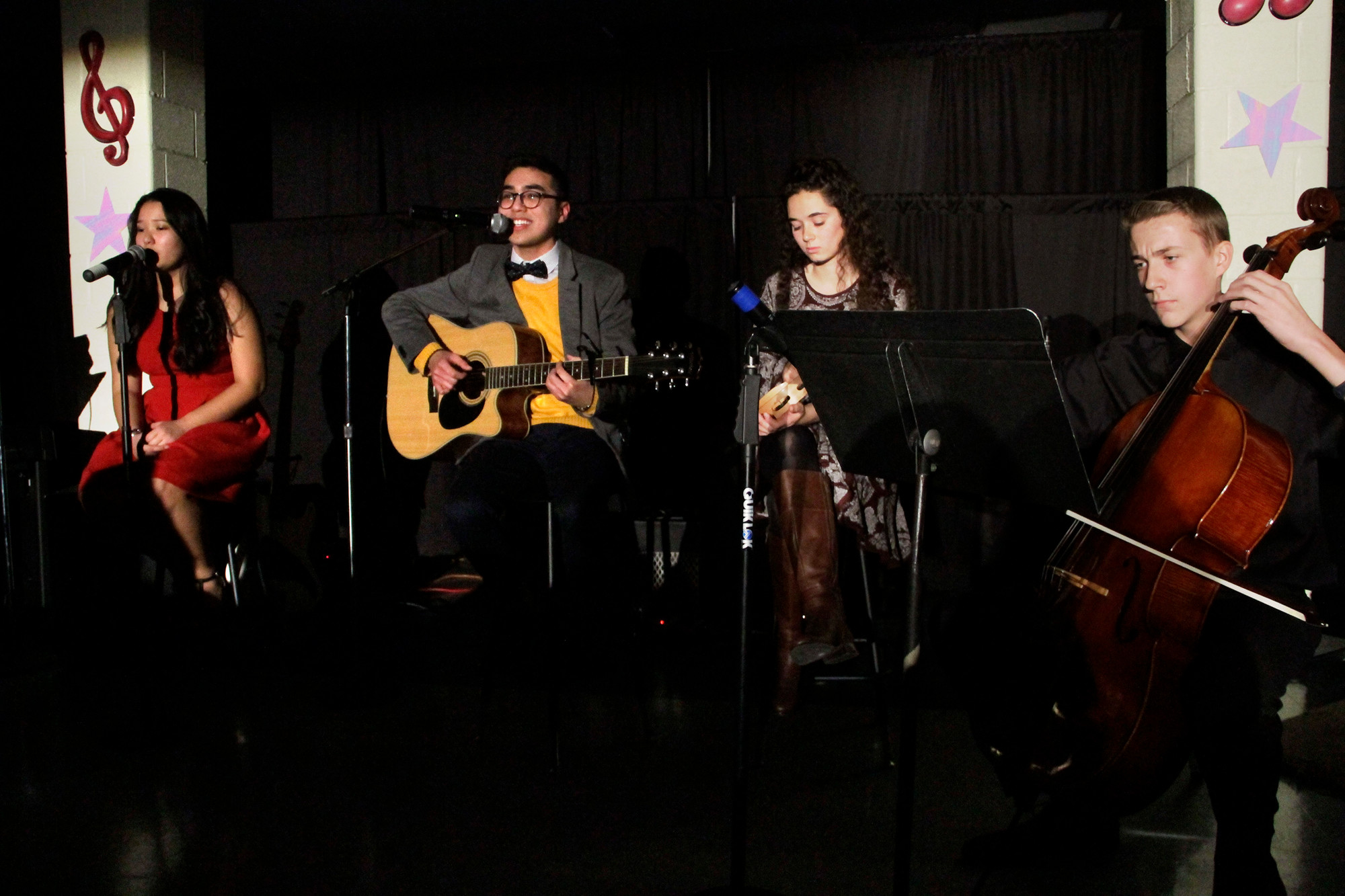 Elaine Chen, Jonathan Cuevas, Camryn Walsh and John Krendel perform an original song by Jonathan Cuevas, called "Drifting."