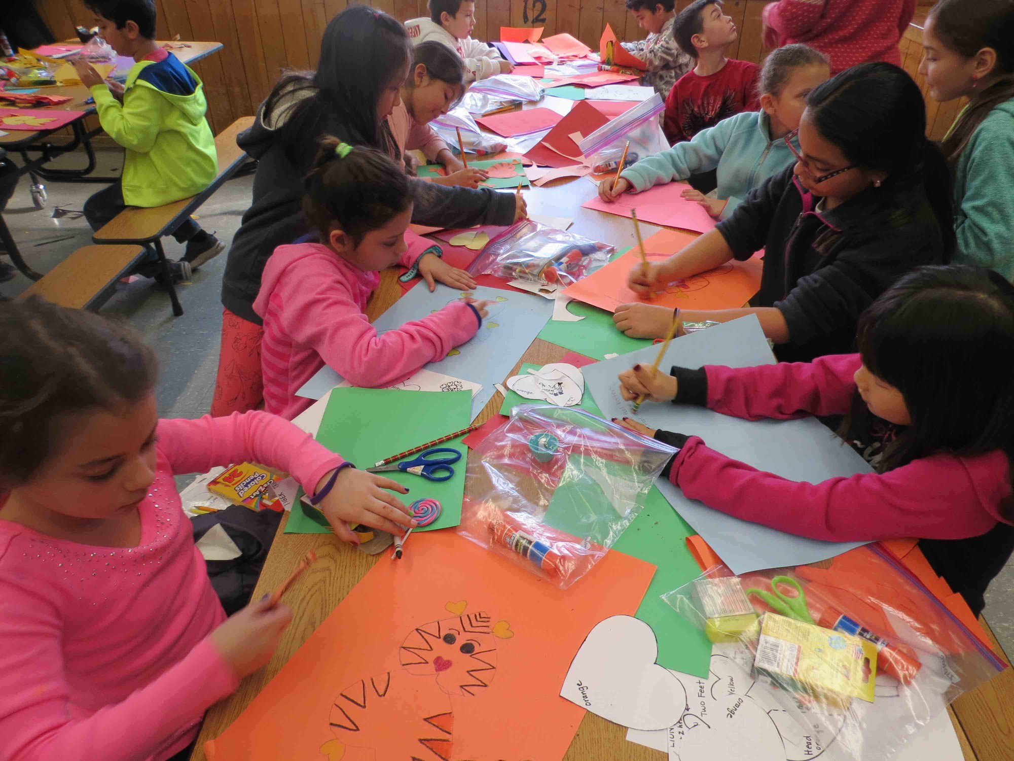 The students happily made cards for children at Stony Brook University Hospital recently; they will be sent to the patients for Valentine’s Day.