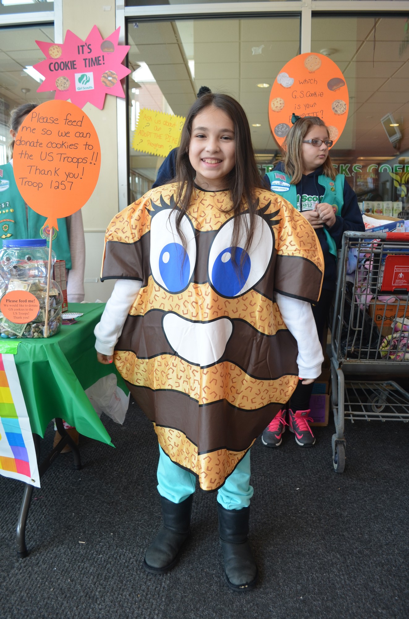 Cassandra O’Connell dressed as a cookie in an effort to sell more boxes for the clean up program.