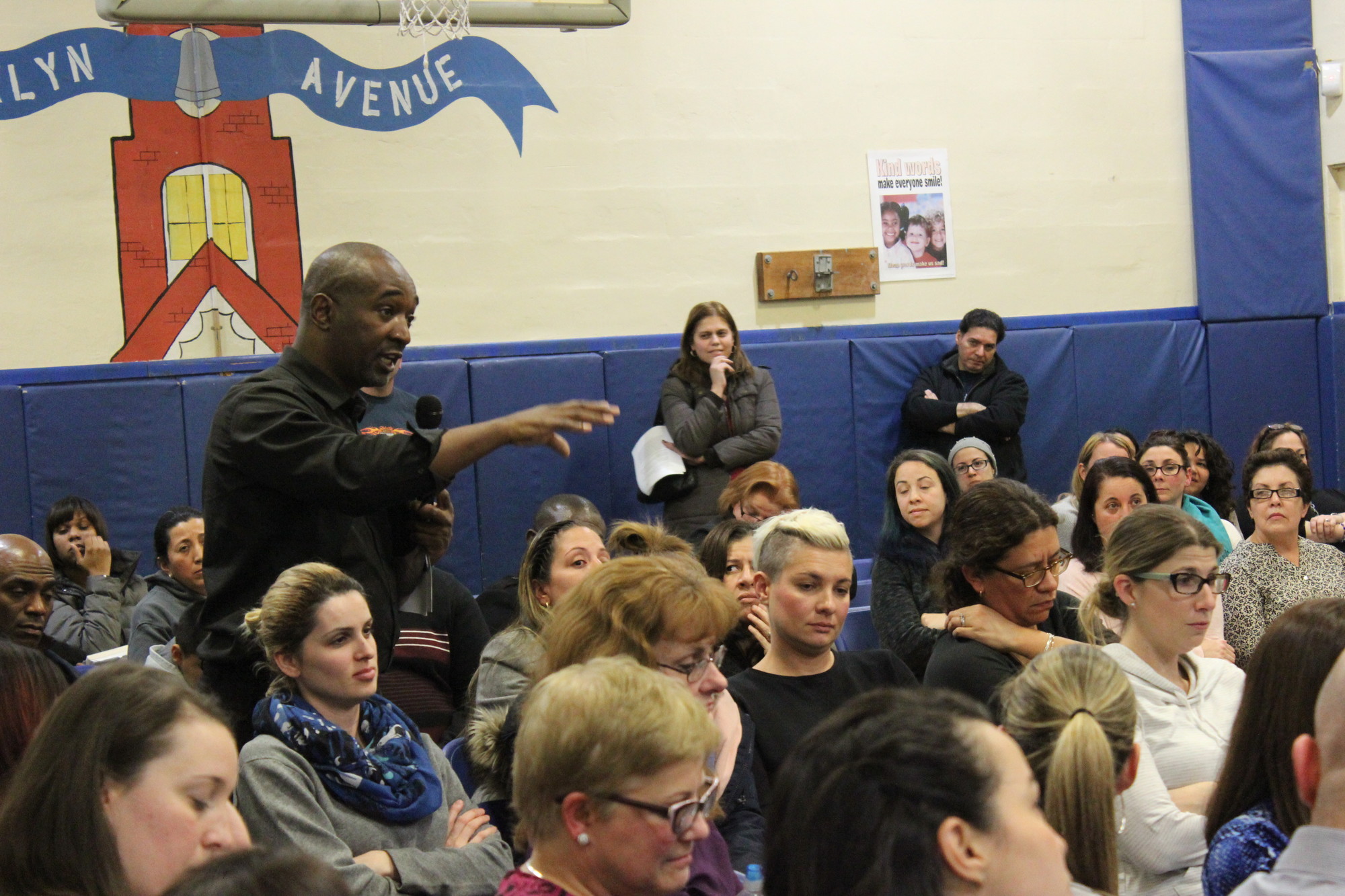Andre Divine, a parent, voiced his concerns about financing facilities upgrades at the Jan. 27 board meeting.