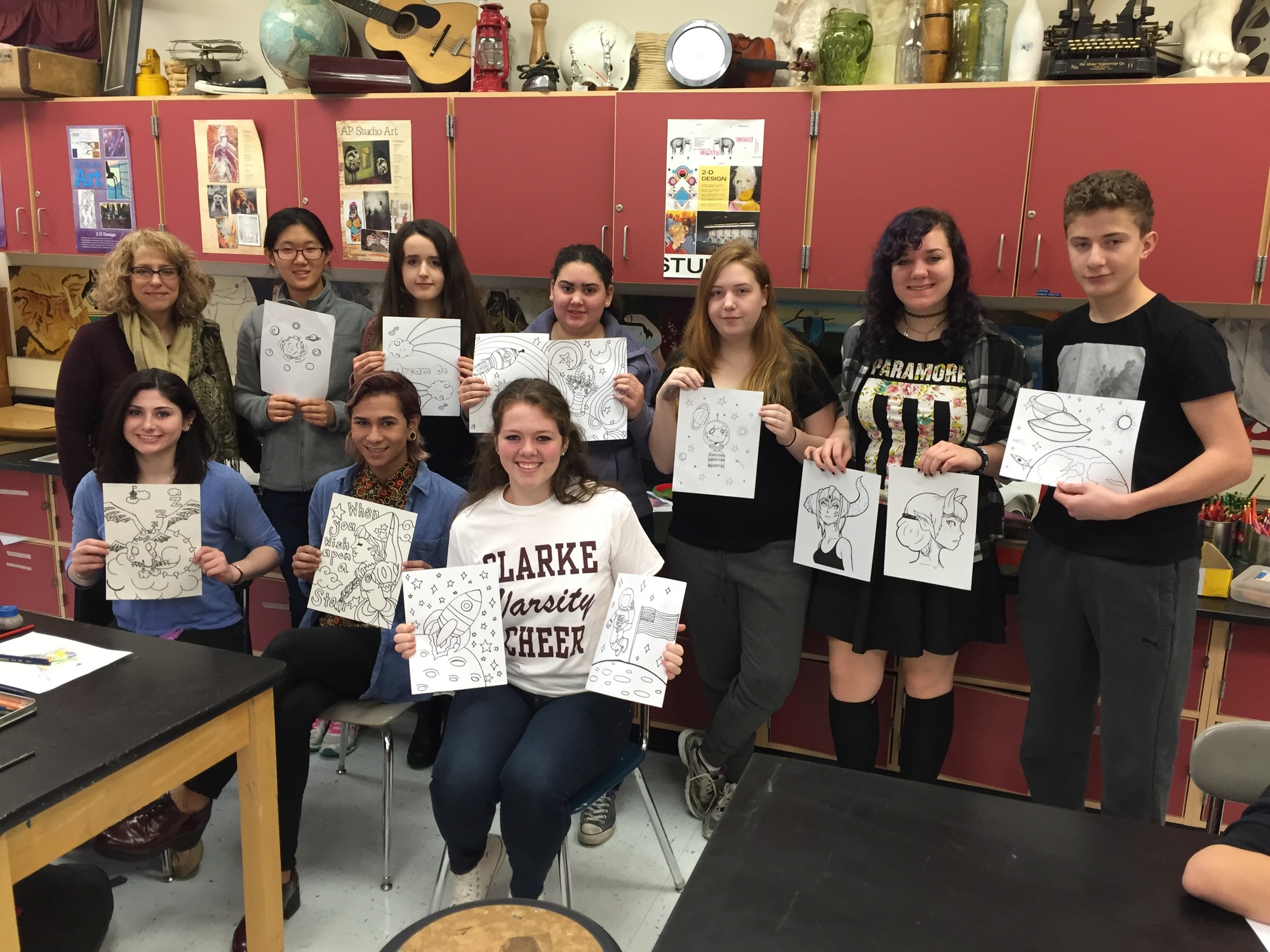 Students in Clarke High School’s Art Honor Society contributed their original designs to a coloring book for hospitalized children at Nassau University Medical Center.