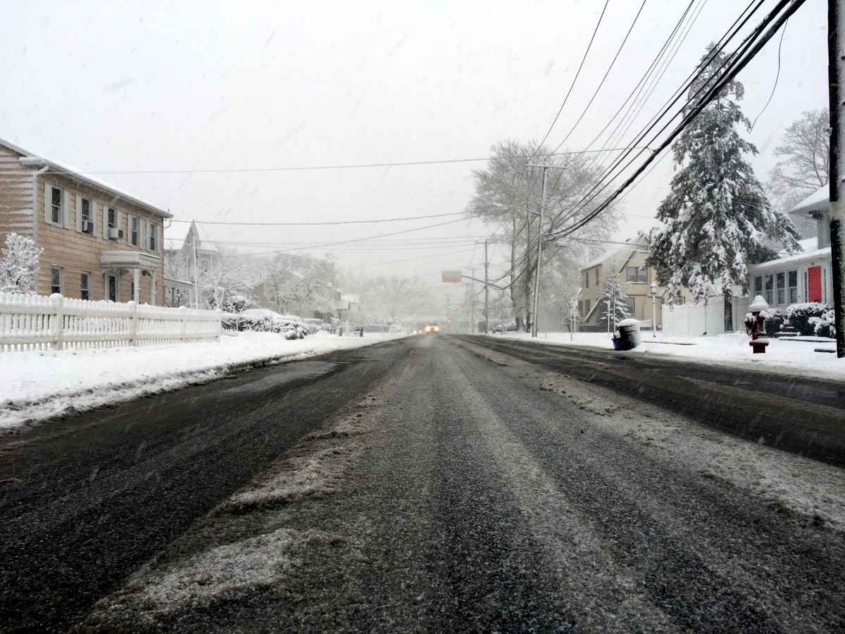 Some roads were less traveled during the storm. Pictured is Ocean Avenue on the border of Lynbrook and East Rockaway.