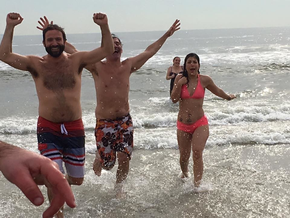 City Council Vice President Anthony Eramo, left, was among the thousands who participated in the Polar Bear splash on Sunday. Photo by Susan Librizzi/Facebook