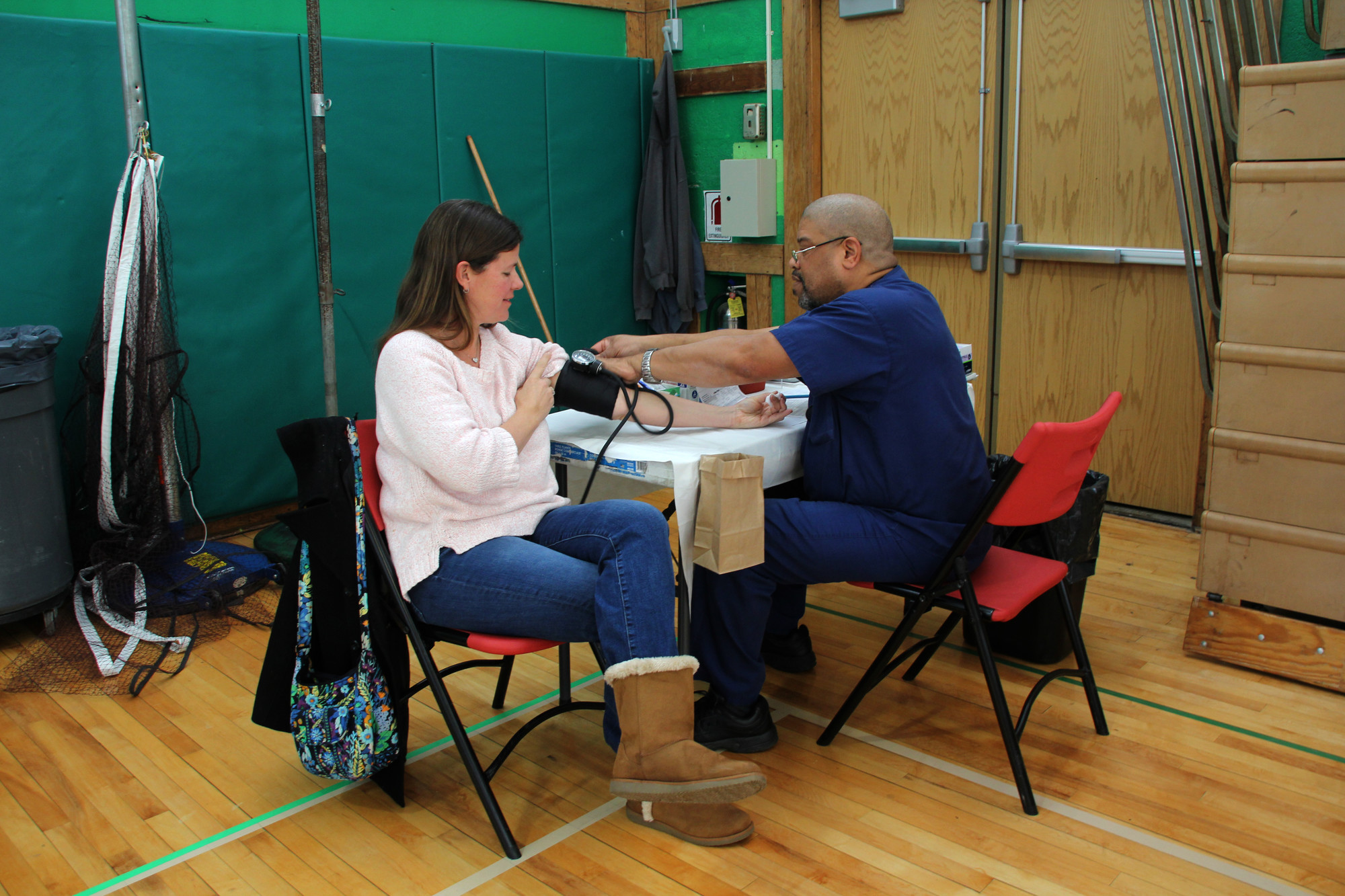 Lori Foote had her vital signs checked by Patrick Williams of the American Red Cross.