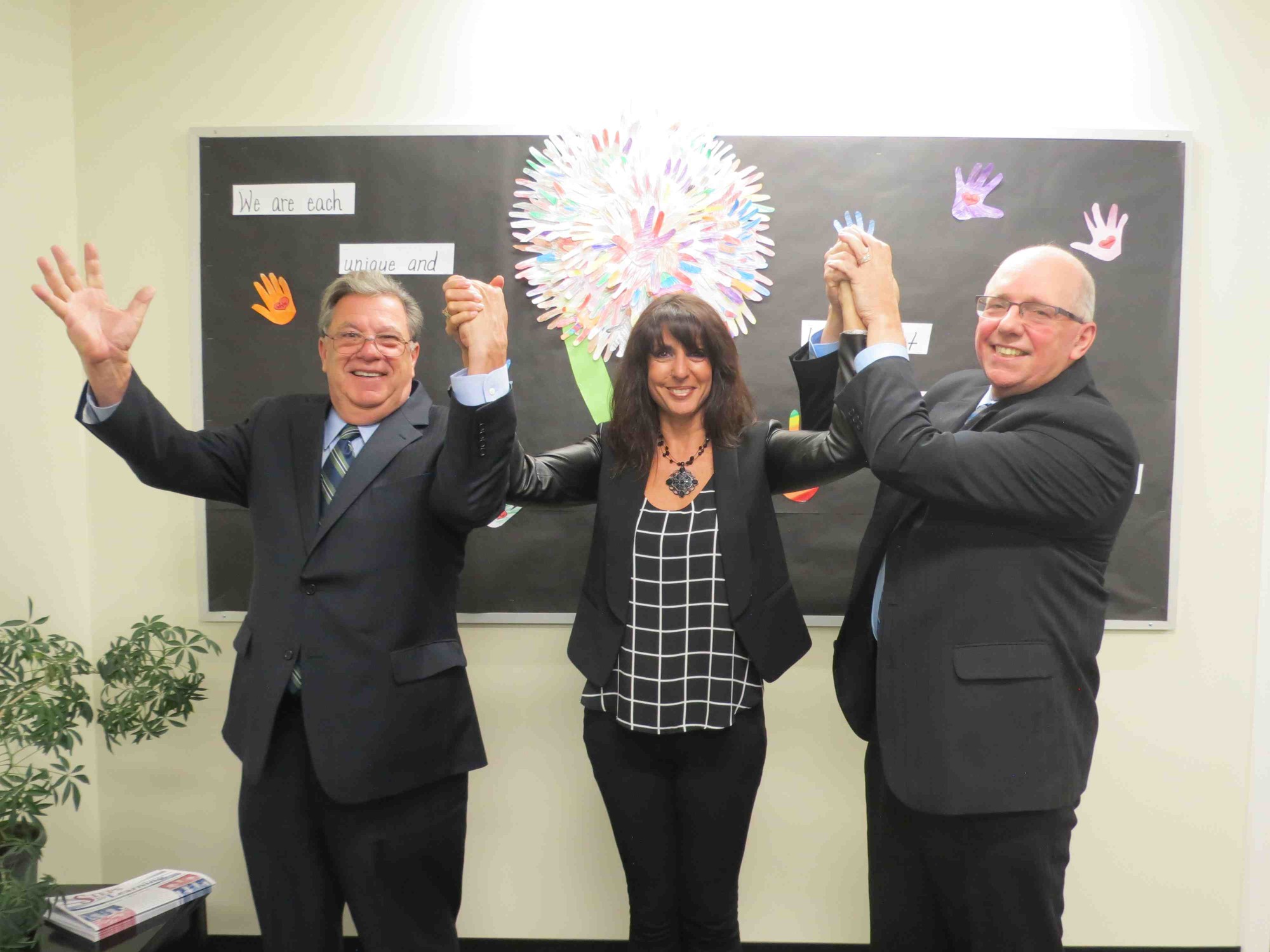 Interim Superintendent Leon Campo, PTA Council President Donna LaScala and Board of Education President Joseph Parisi posed for this photo for the district newsletter to show their commitment to building a stronger school-community partnership this academic year and beyond, LaScala said.